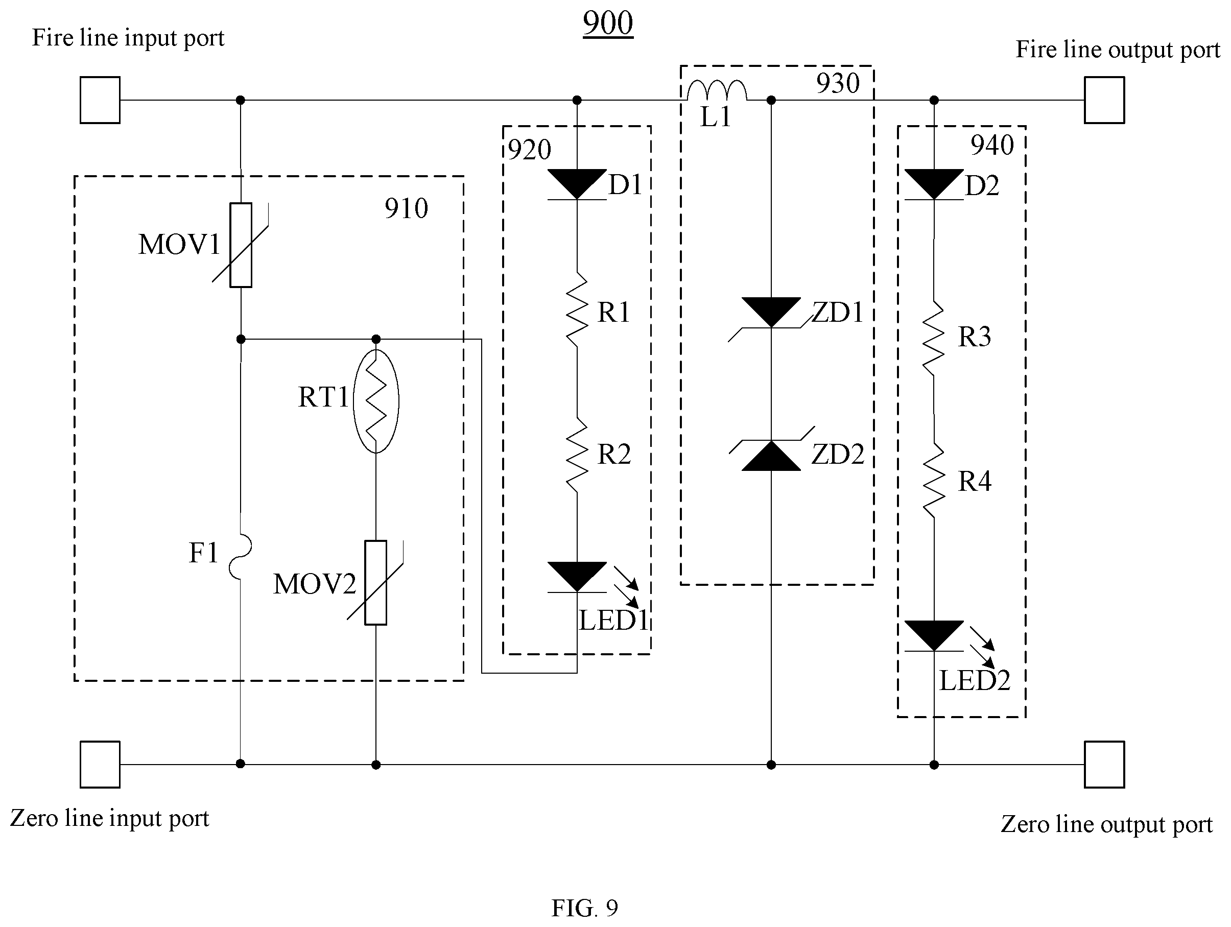 Patent US11777308 Figure 9 – Surge protection circuit, lightning protector and electronic device