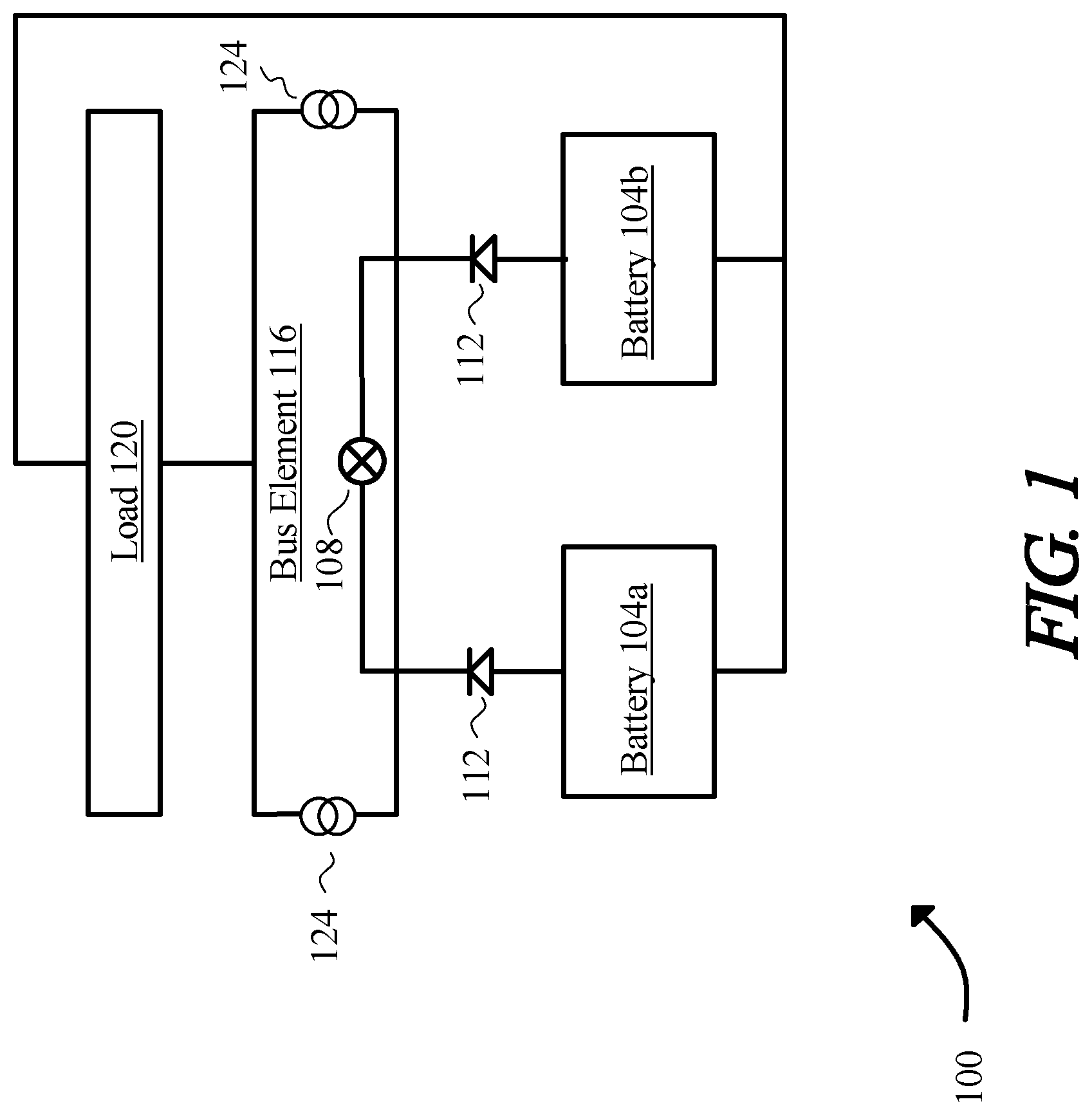 Patent US11777334 Figure 1 – System for charging multiple power sources and monitoring diode currents for faults