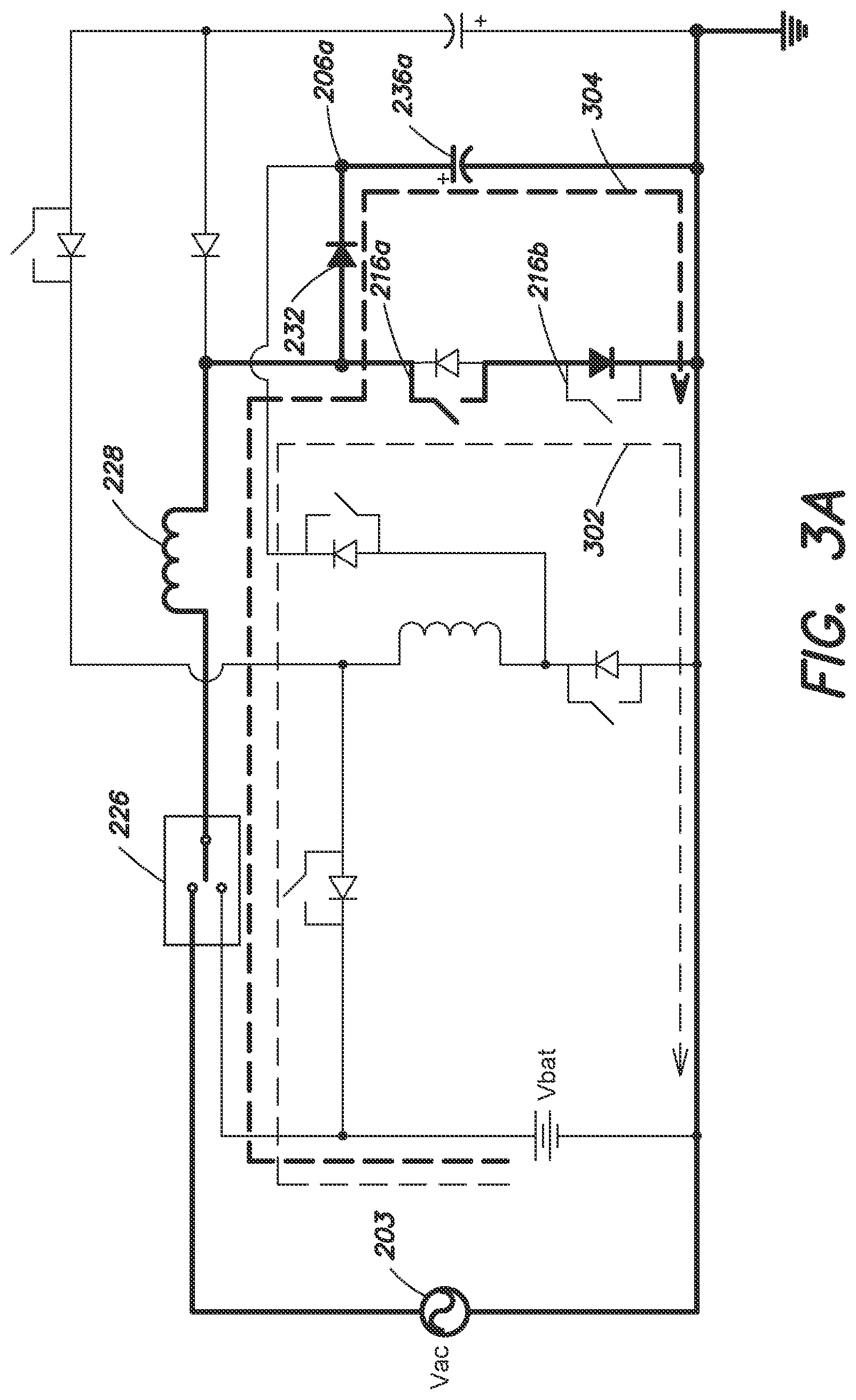 Patent US11777338 Figure 3 – AC switch PFC with integrated charger and DC-DC for online UPS systems