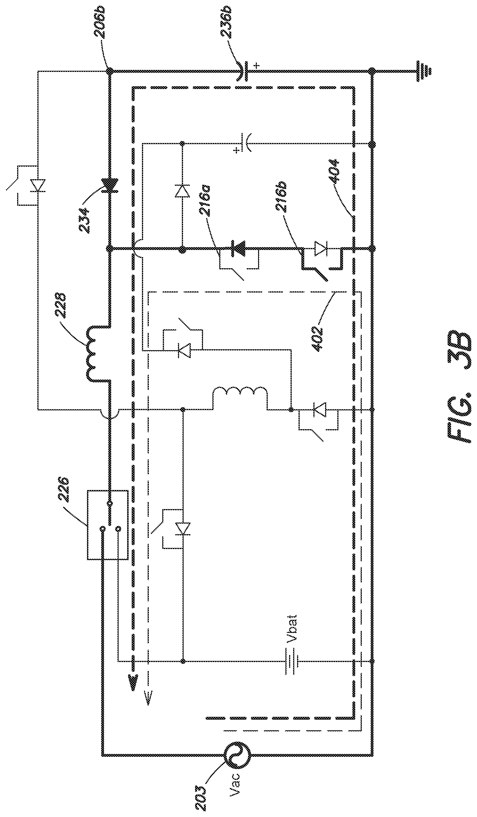 Patent US11777338 Figure 4 – AC switch PFC with integrated charger and DC-DC for online UPS systems