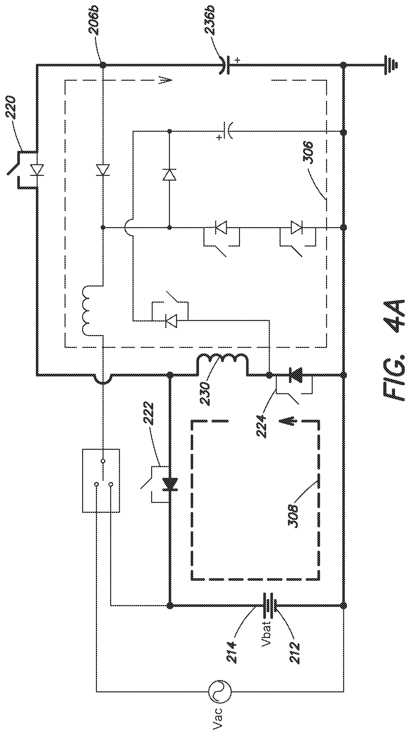Patent US11777338 Figure 5 – AC switch PFC with integrated charger and DC-DC for online UPS systems