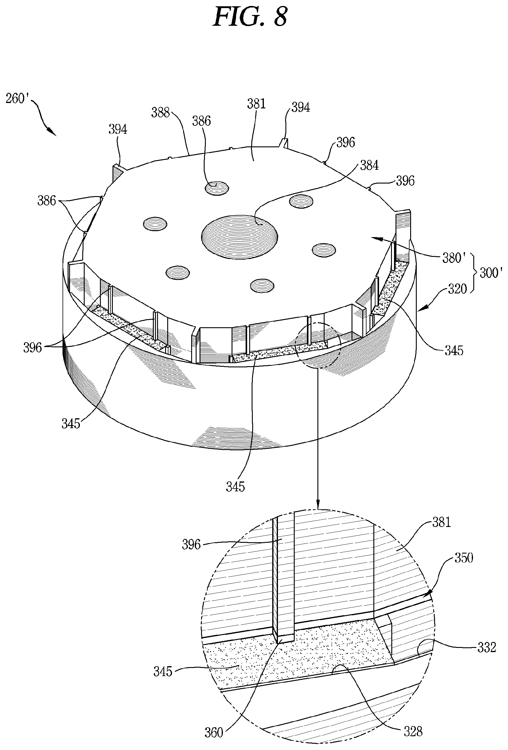 Patent US11777347 Figure 8 – Motor having a first rotor core containing magnets and a second rotor core made of magnetic material