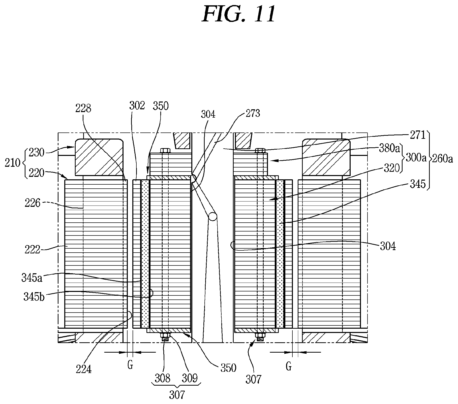 Patent US11777347 Figure 11 – Motor having a first rotor core containing magnets and a second rotor core made of magnetic material