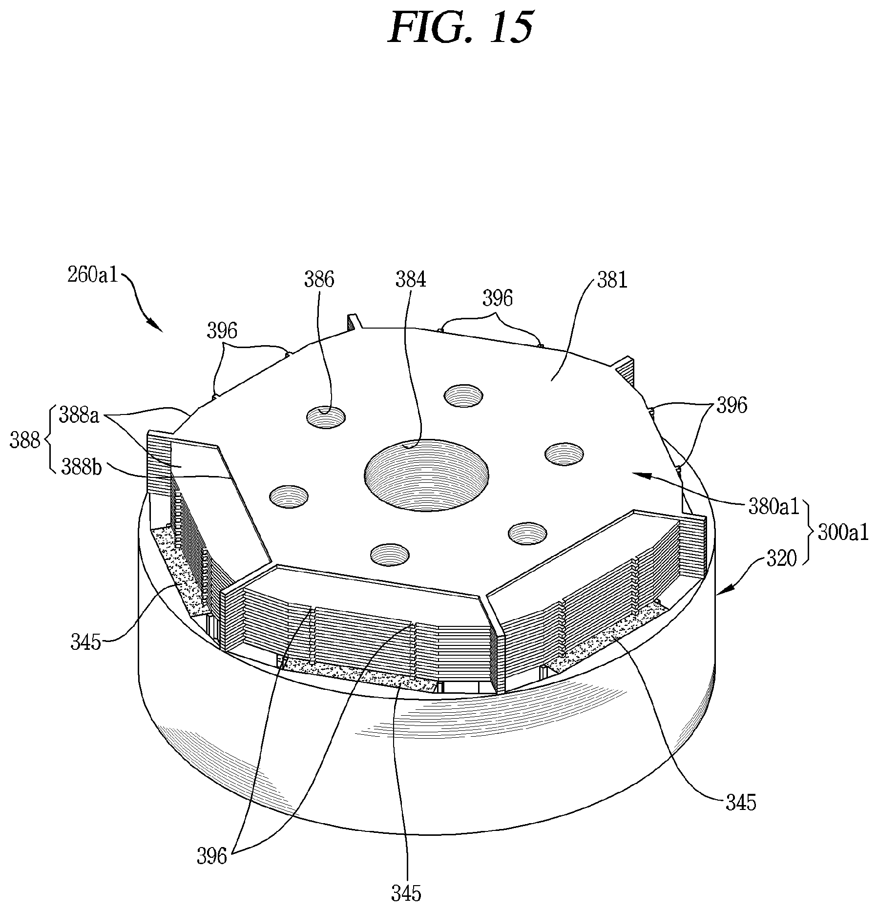 Patent US11777347 Figure 15 – Motor having a first rotor core containing magnets and a second rotor core made of magnetic material