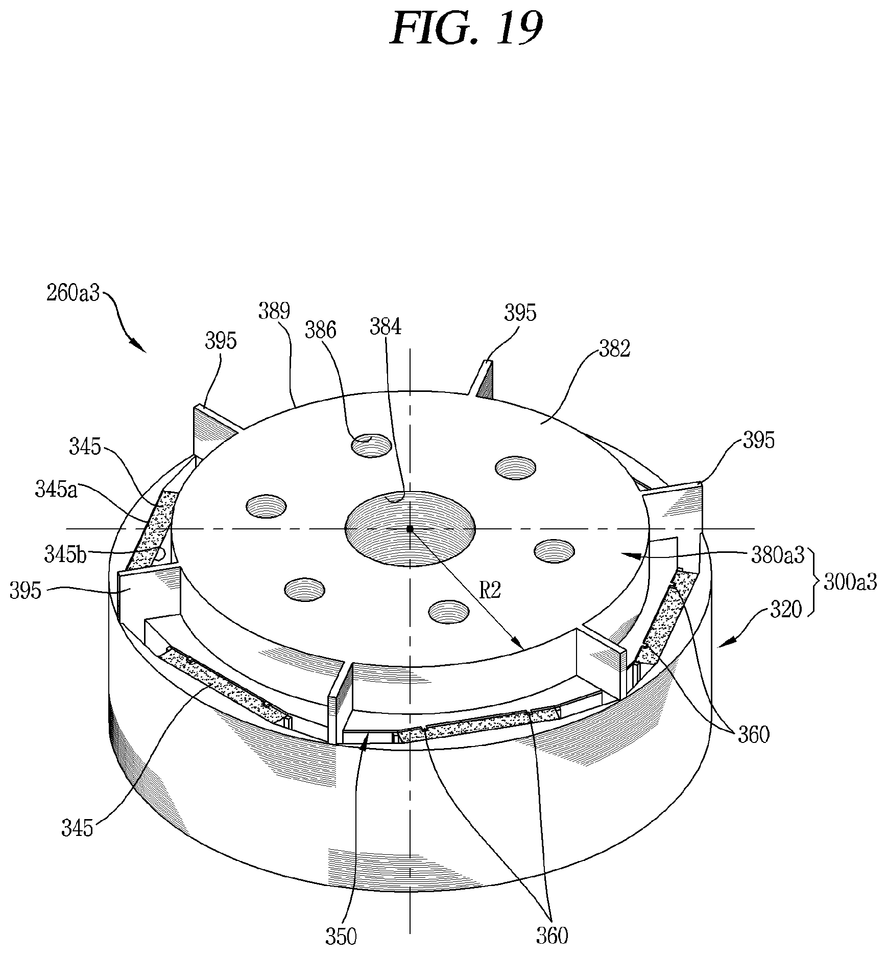 Patent US11777347 Figure 19 – Motor having a first rotor core containing magnets and a second rotor core made of magnetic material