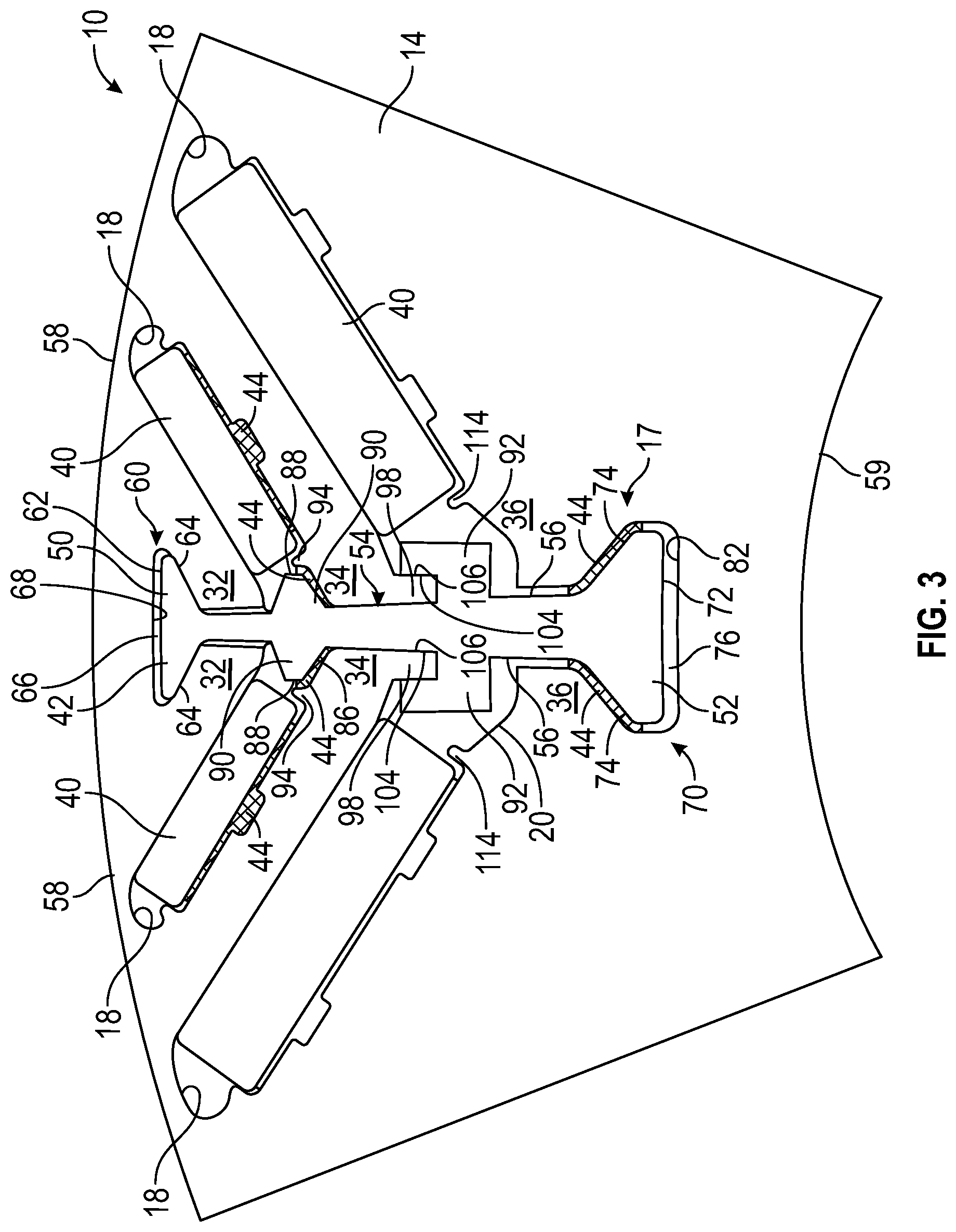 Patent US11777348 Figure 3 – Rotor core with load bearing polymer and insert