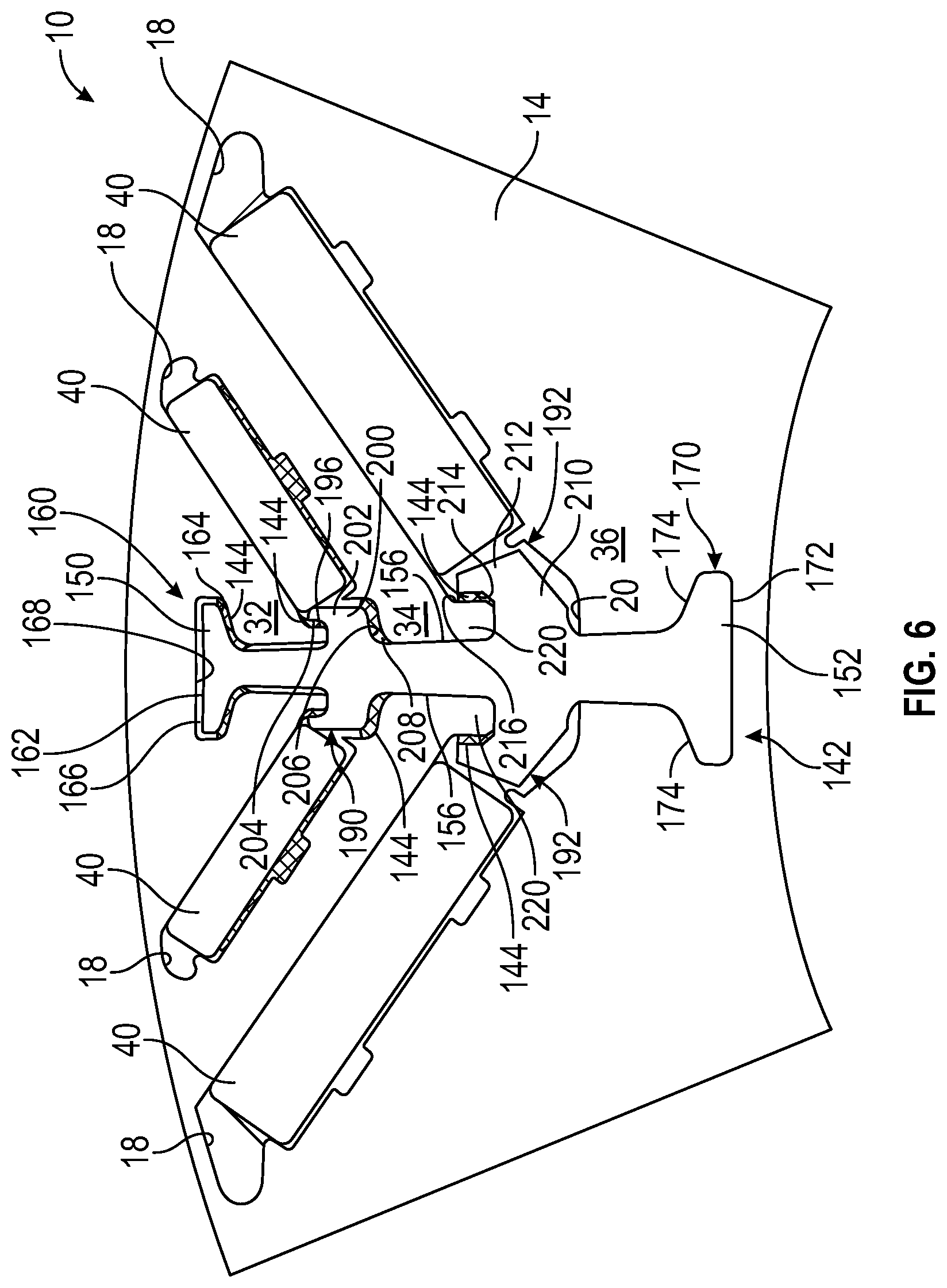 Patent US11777348 Figure 6 – Rotor core with load bearing polymer and insert