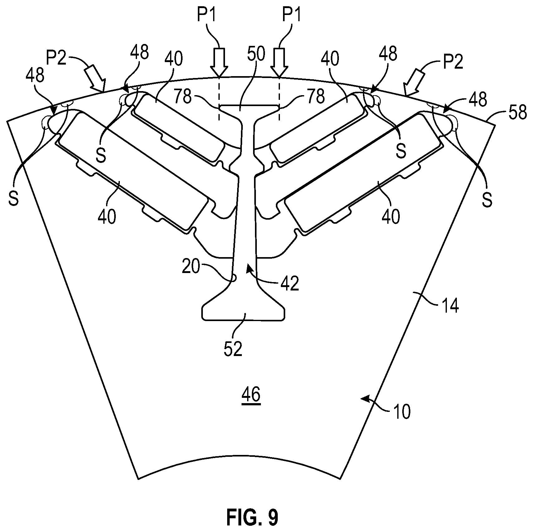 Patent US11777348 Figure 9 – Rotor core with load bearing polymer and insert
