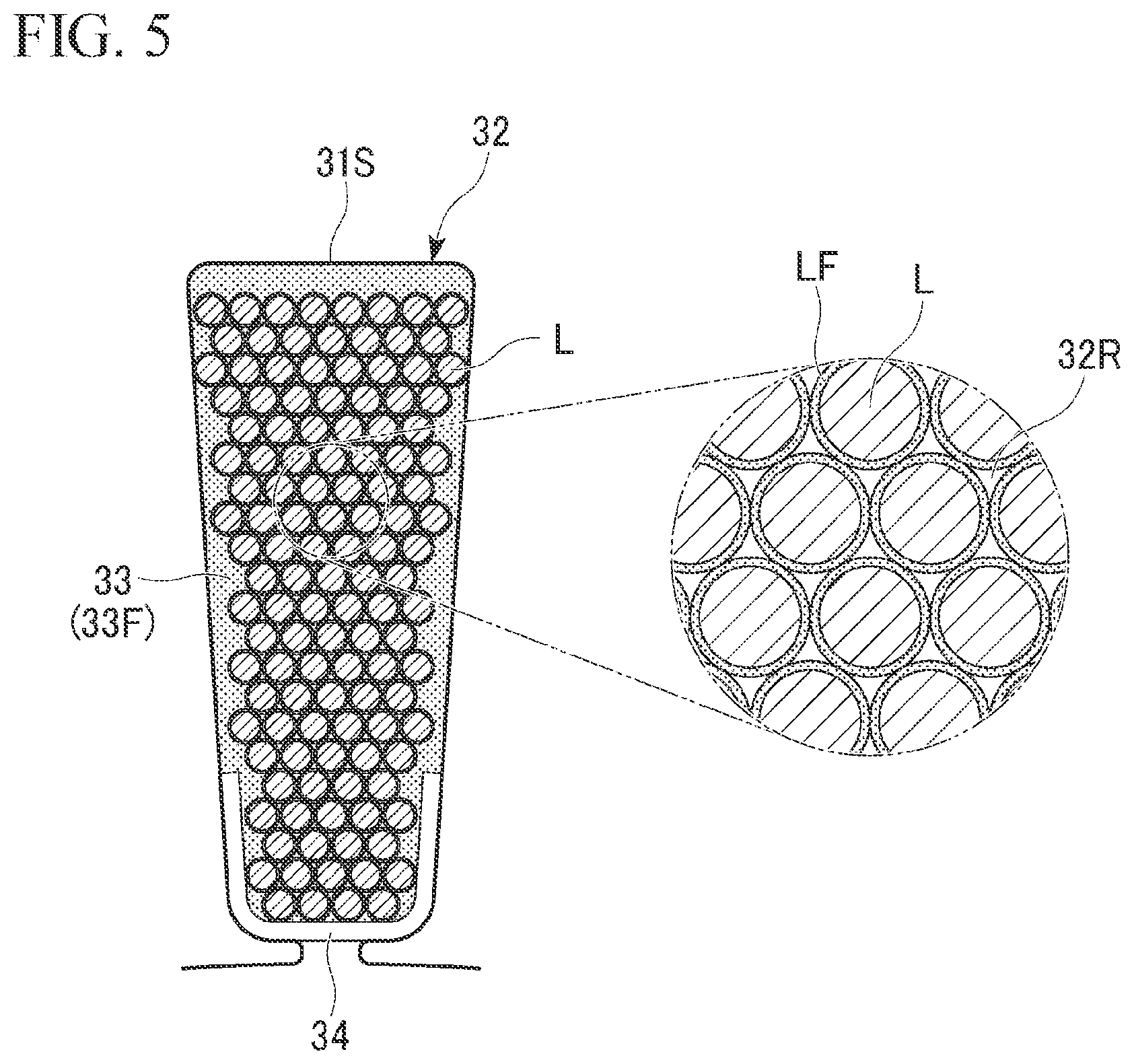 Patent US11777353 Figure 5 – Dynamoelectric machine having a coolant path through a space provided in the flank of a winding
