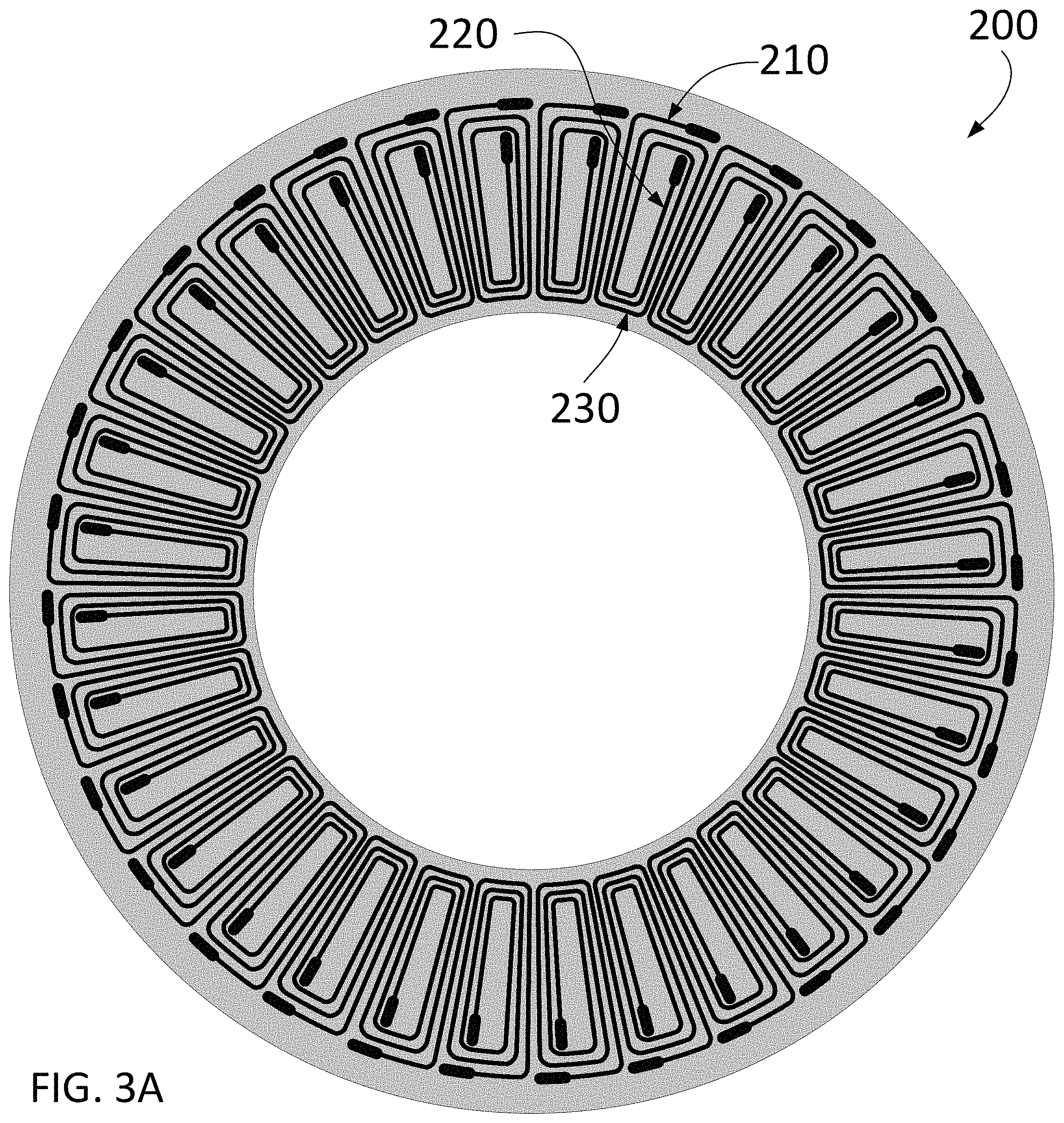 Patent US11777354 Figure 2 – Axial field rotary energy device having PCB stator with non-linear traces