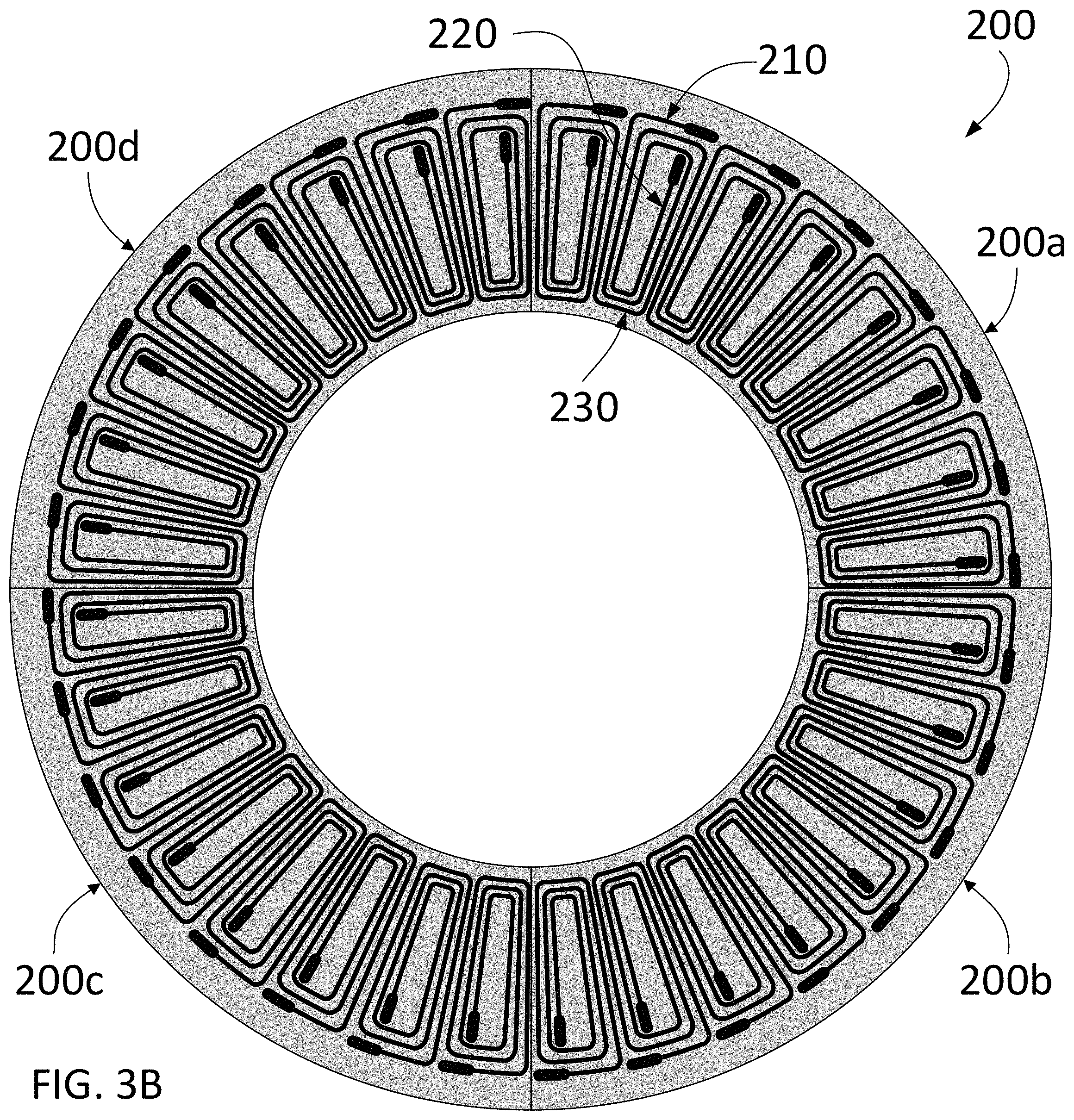 Patent US11777354 Figure 3 – Axial field rotary energy device having PCB stator with non-linear traces
