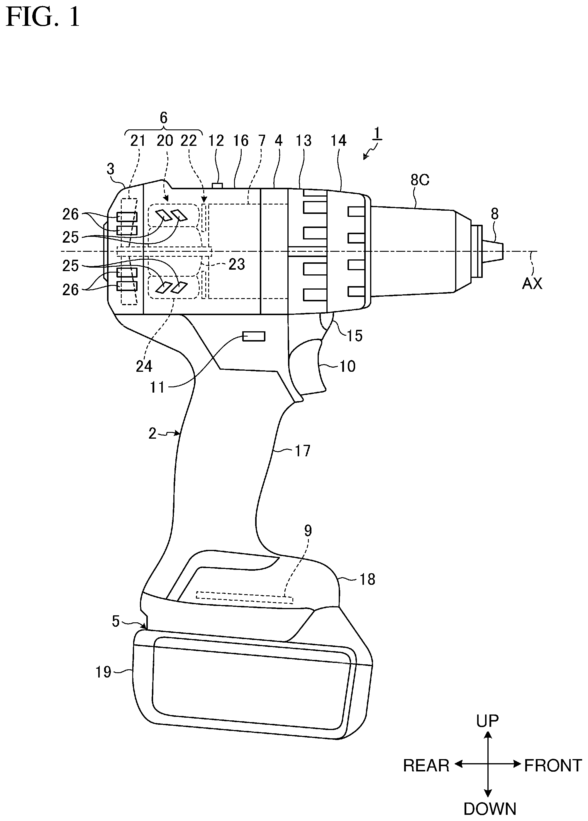 Patent US11777359 Figure 1 – Electric work machine