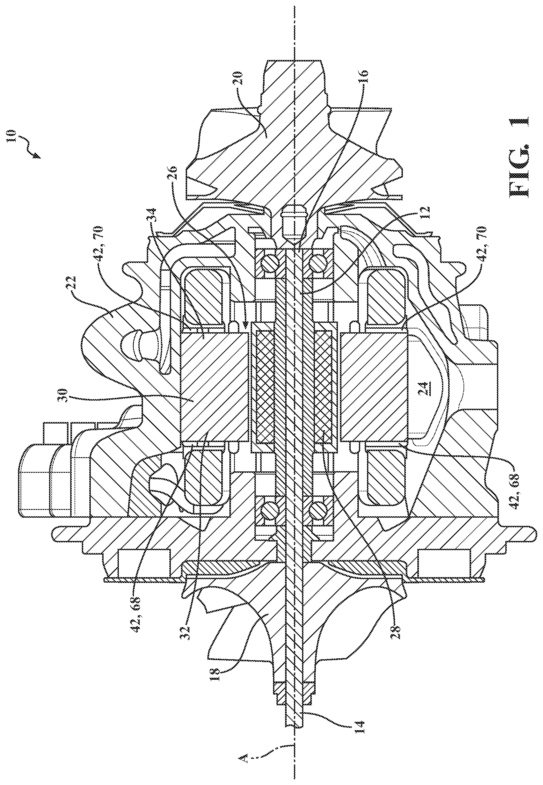 Patent US11777360 Figure 1 – Electric machine and electrically-assisted turbocharger including the same