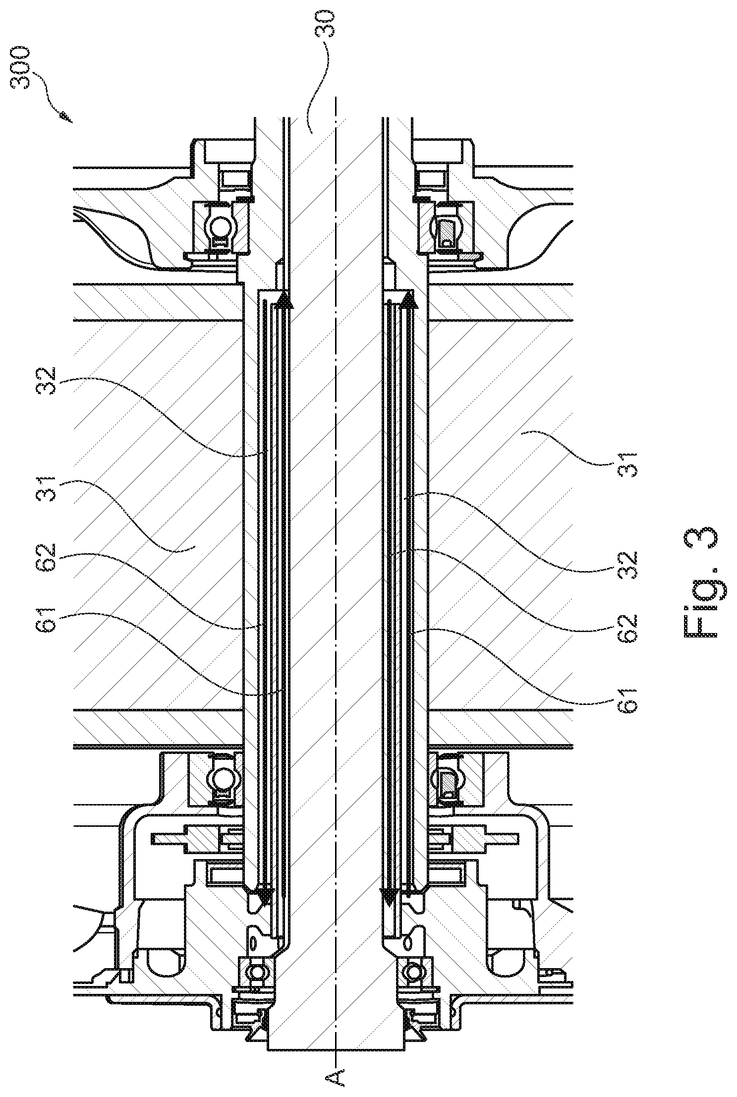 Patent US11777363 Figure 3 – Electric machine with heat exchanging unit on surface of housing and cooling duct in rotor