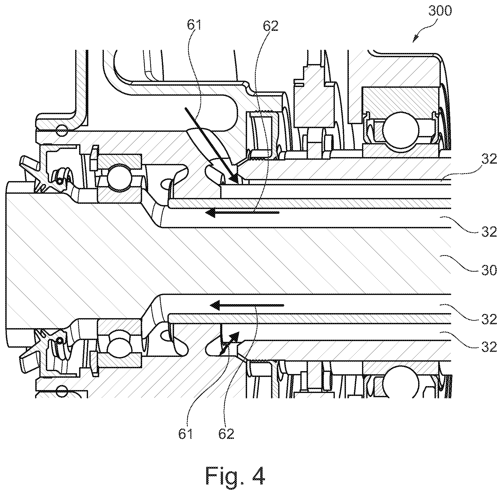 Patent US11777363 Figure 4 – Electric machine with heat exchanging unit on surface of housing and cooling duct in rotor