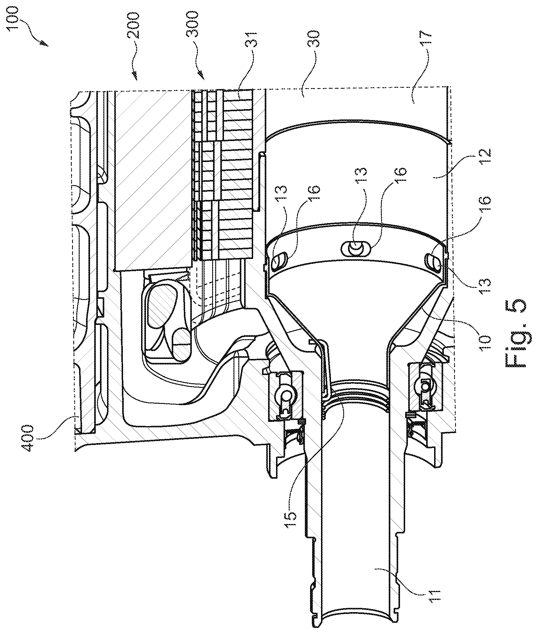 Patent US11777363 Figure 5 – Electric machine with heat exchanging unit on surface of housing and cooling duct in rotor