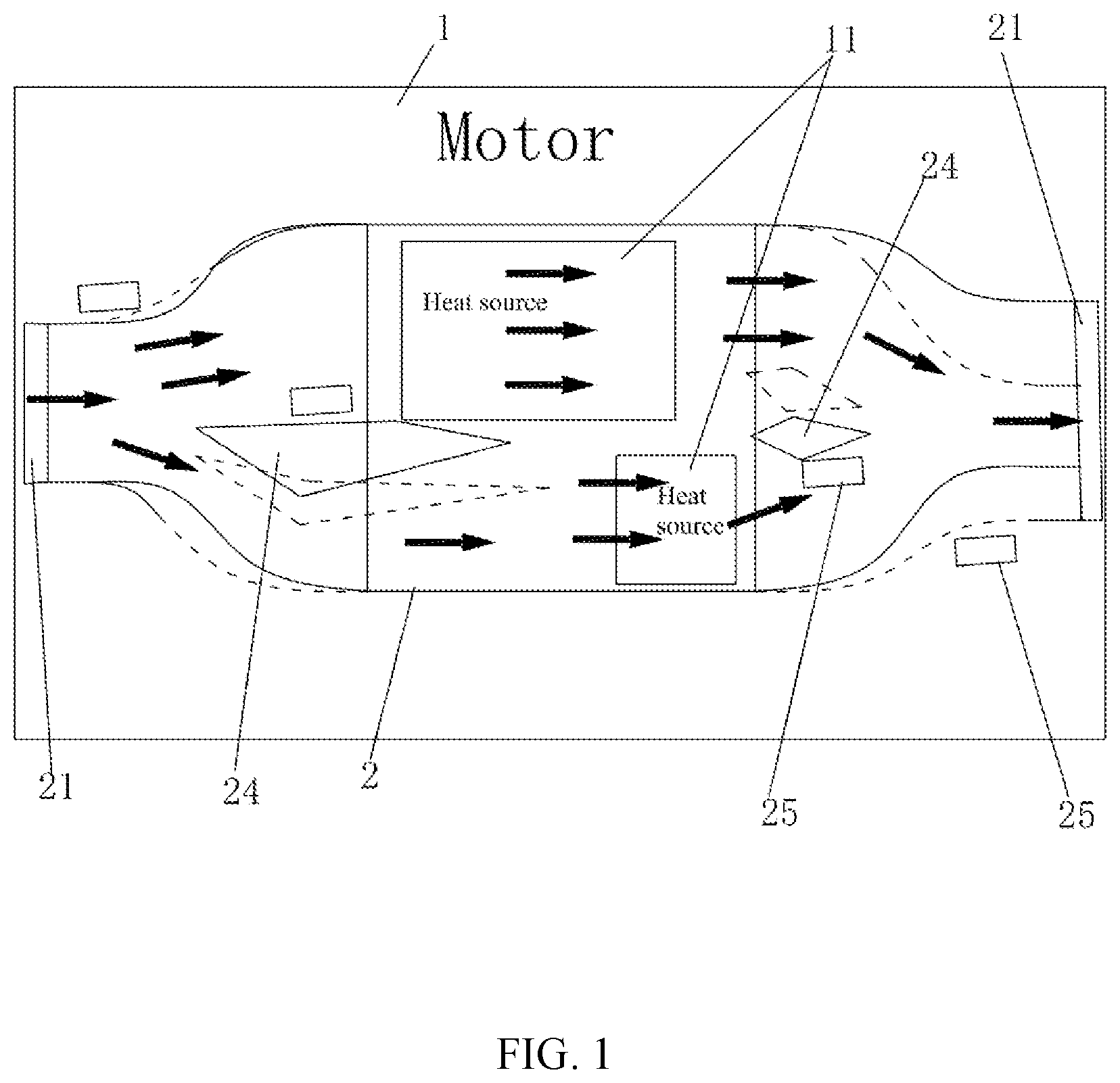Patent US11777365 Figure 1 – Motor with flexible variable flow channel