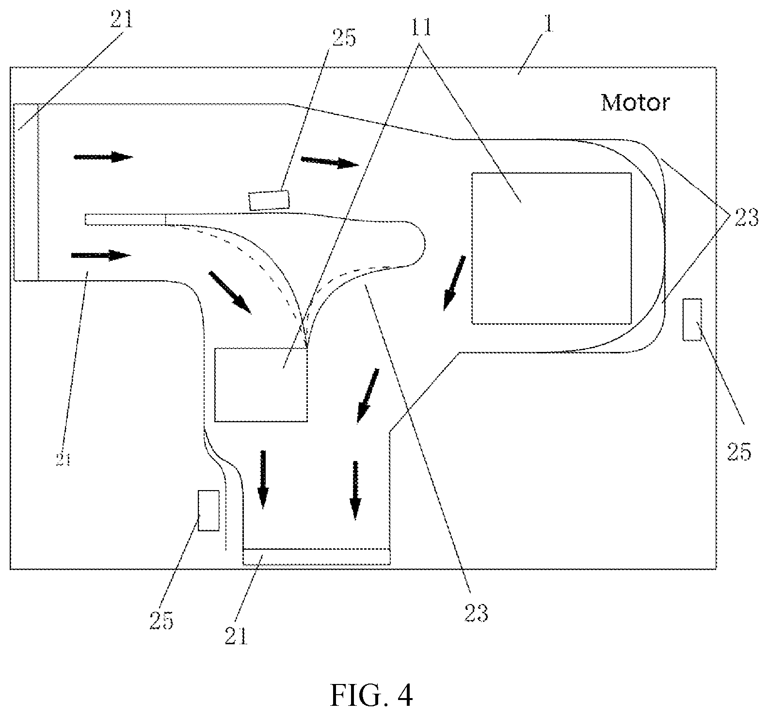 Patent US11777365 Figure 4 – Motor with flexible variable flow channel