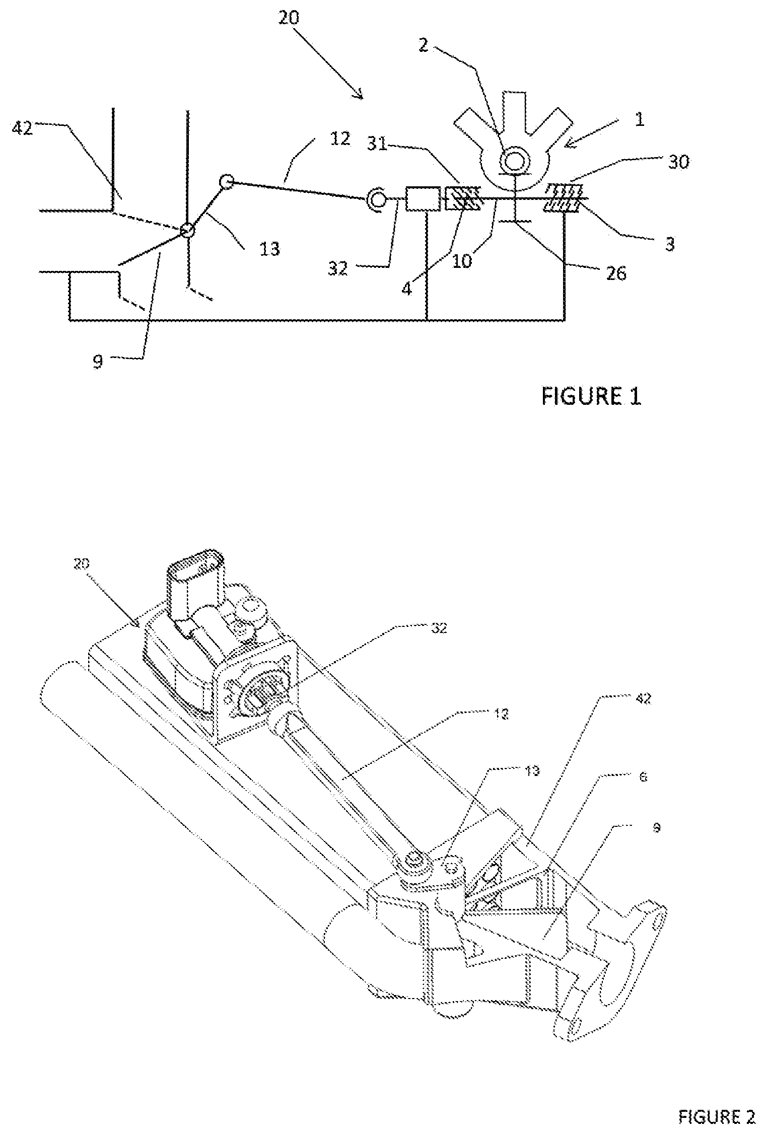 Patent US11777367 Figure 1 – Linear compact electric actuator having a resilient kinematic chain