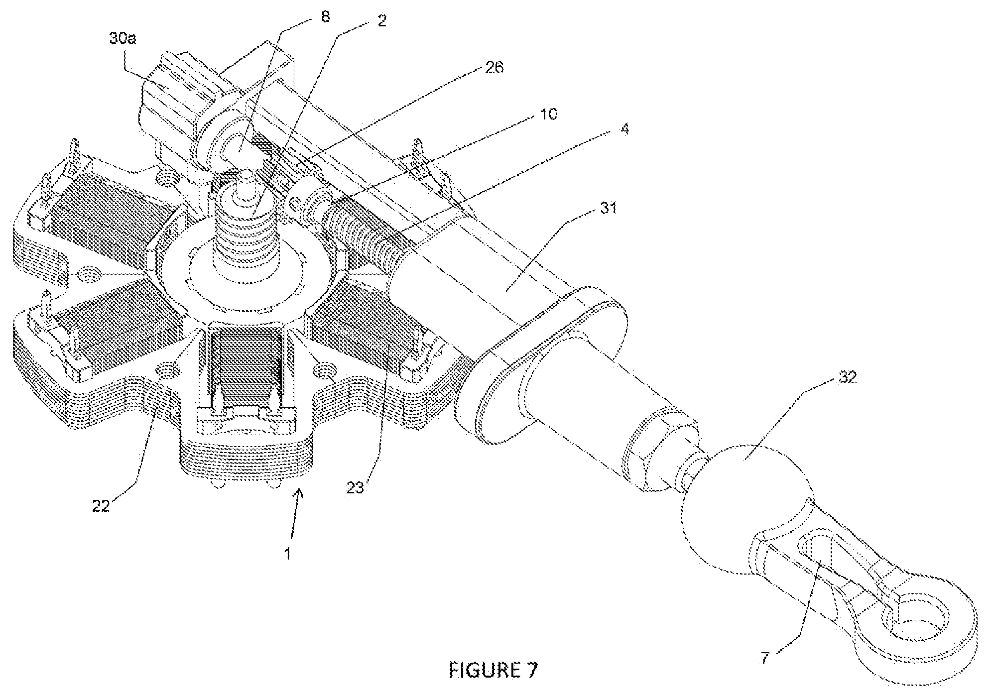Patent US11777367 Figure 4 – Linear compact electric actuator having a resilient kinematic chain