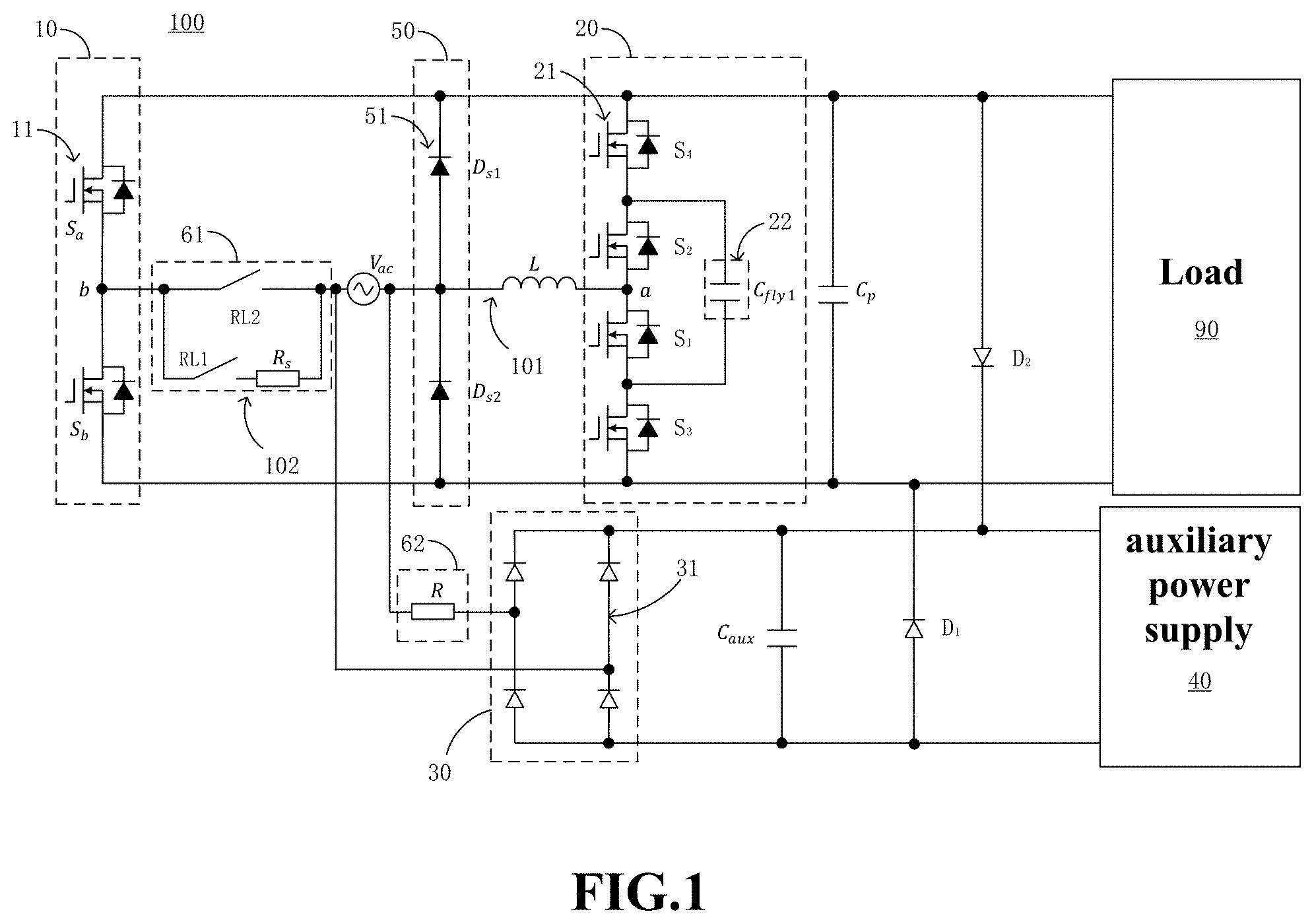 Patent US11777397 Figure 1 – Multilevel conversion circuit having flying capacitor