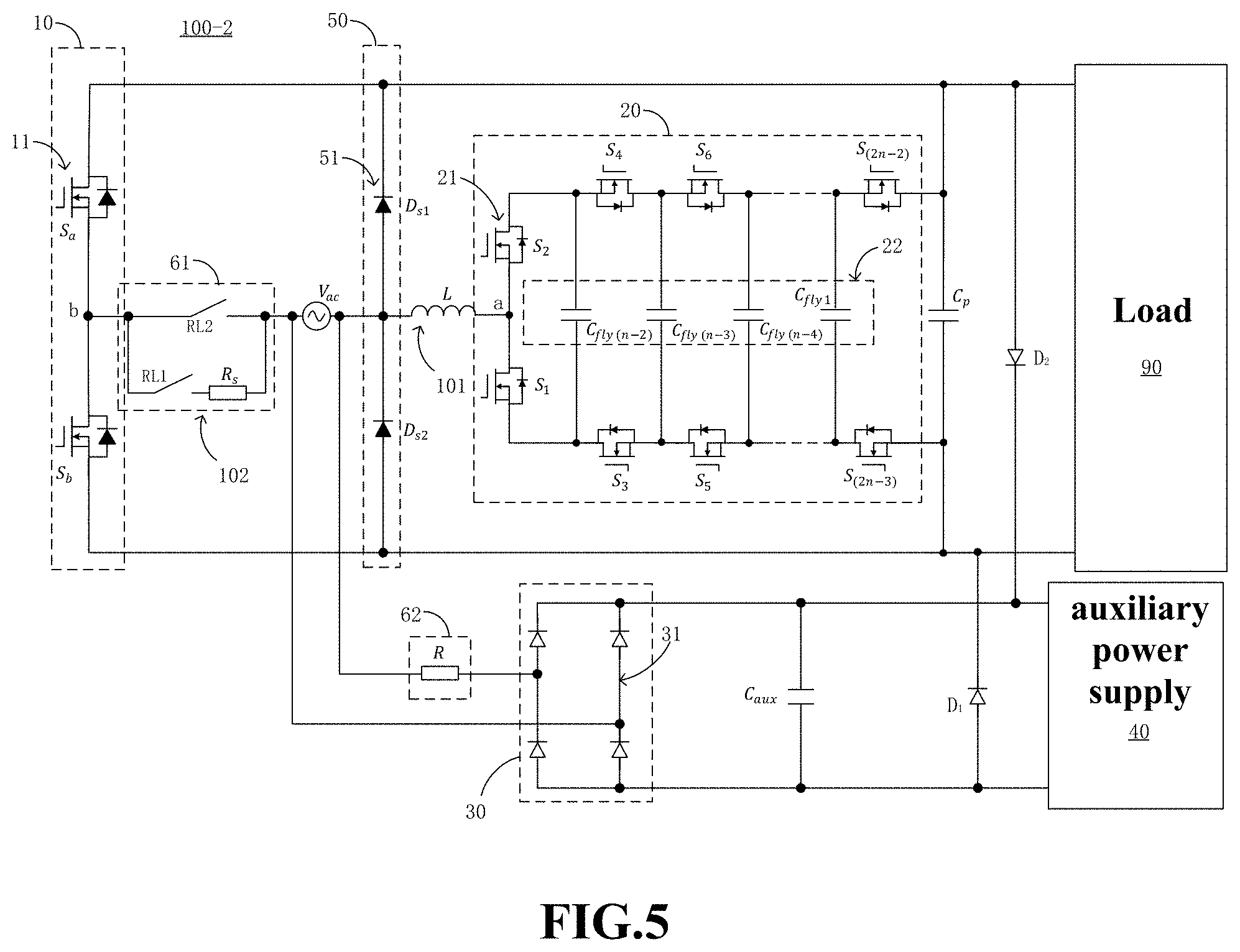 Patent US11777397 Figure 5 – Multilevel conversion circuit having flying capacitor