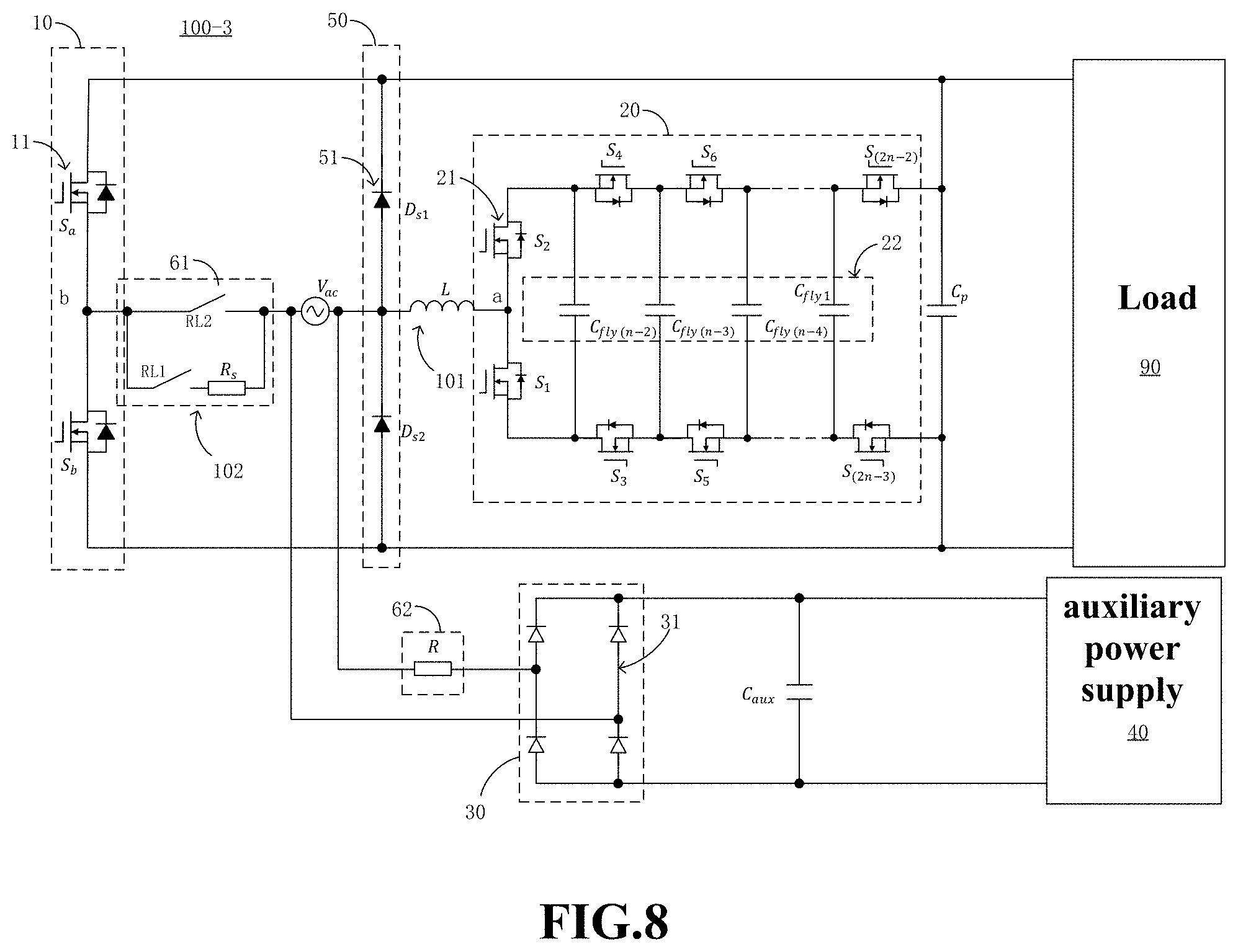 Patent US11777397 Figure 8 – Multilevel conversion circuit having flying capacitor