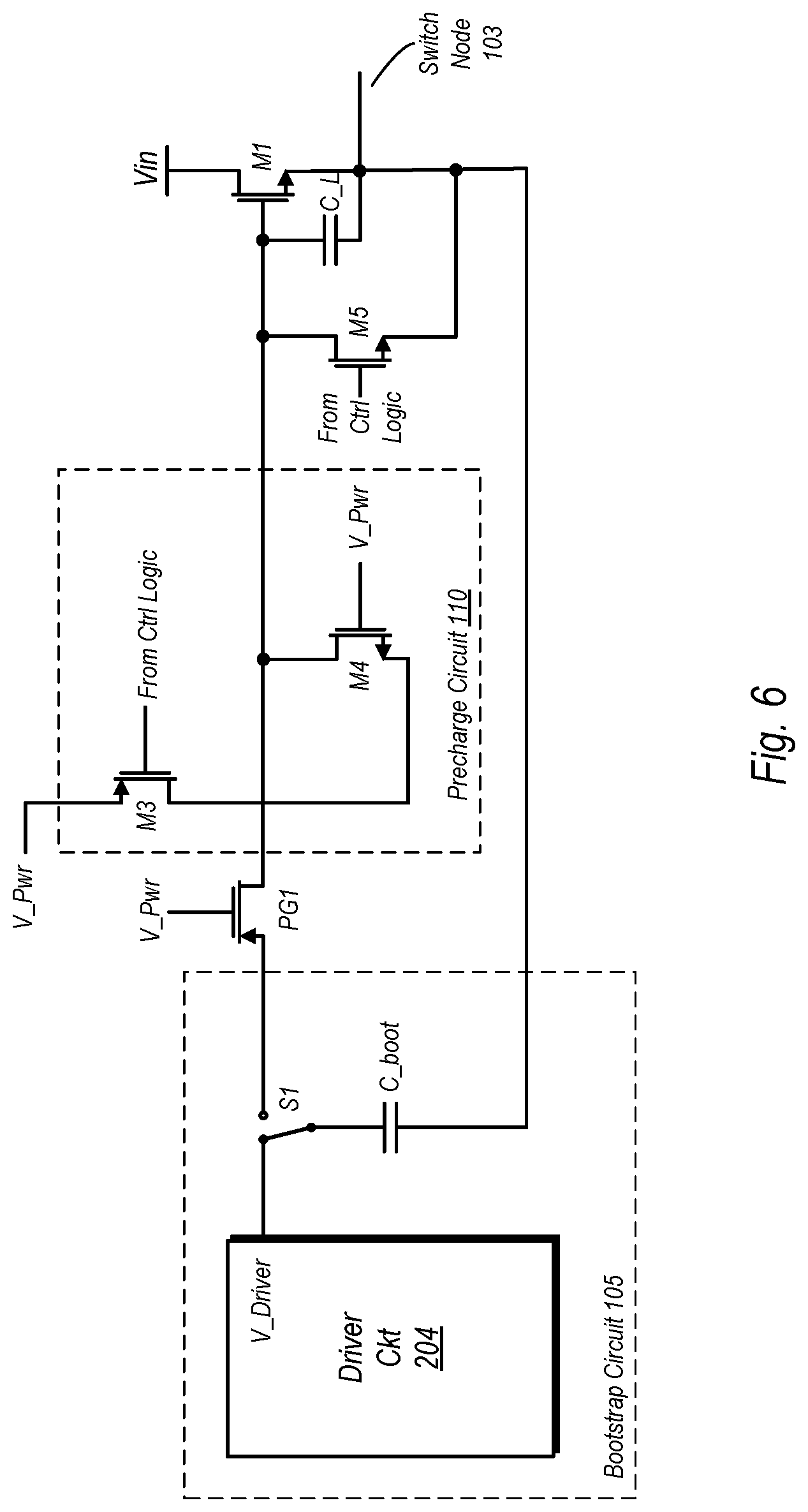 Patent US11777398 Figure 6 – Pre-charging bootstrapped FET gate