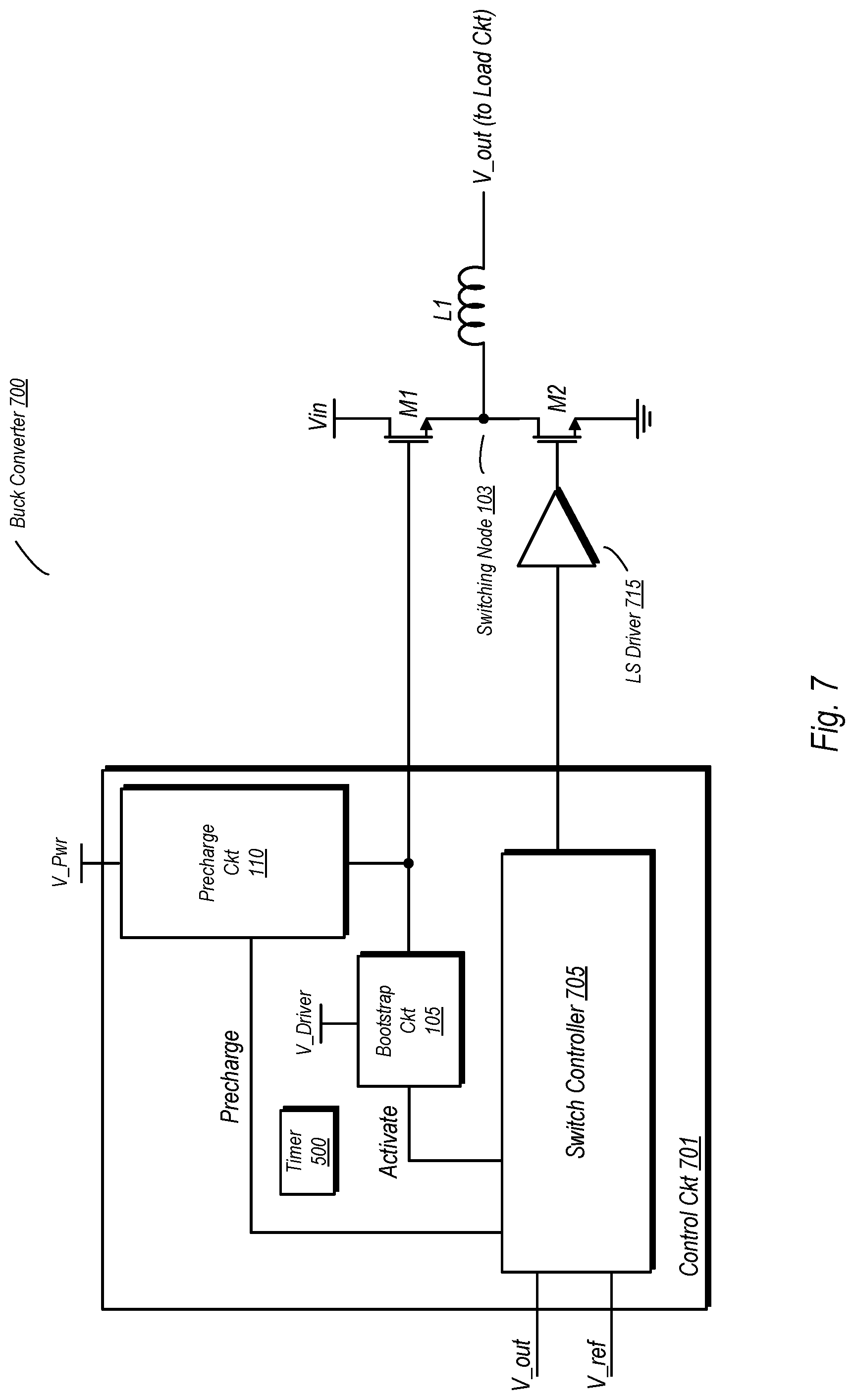Patent US11777398 Figure 7 – Pre-charging bootstrapped FET gate