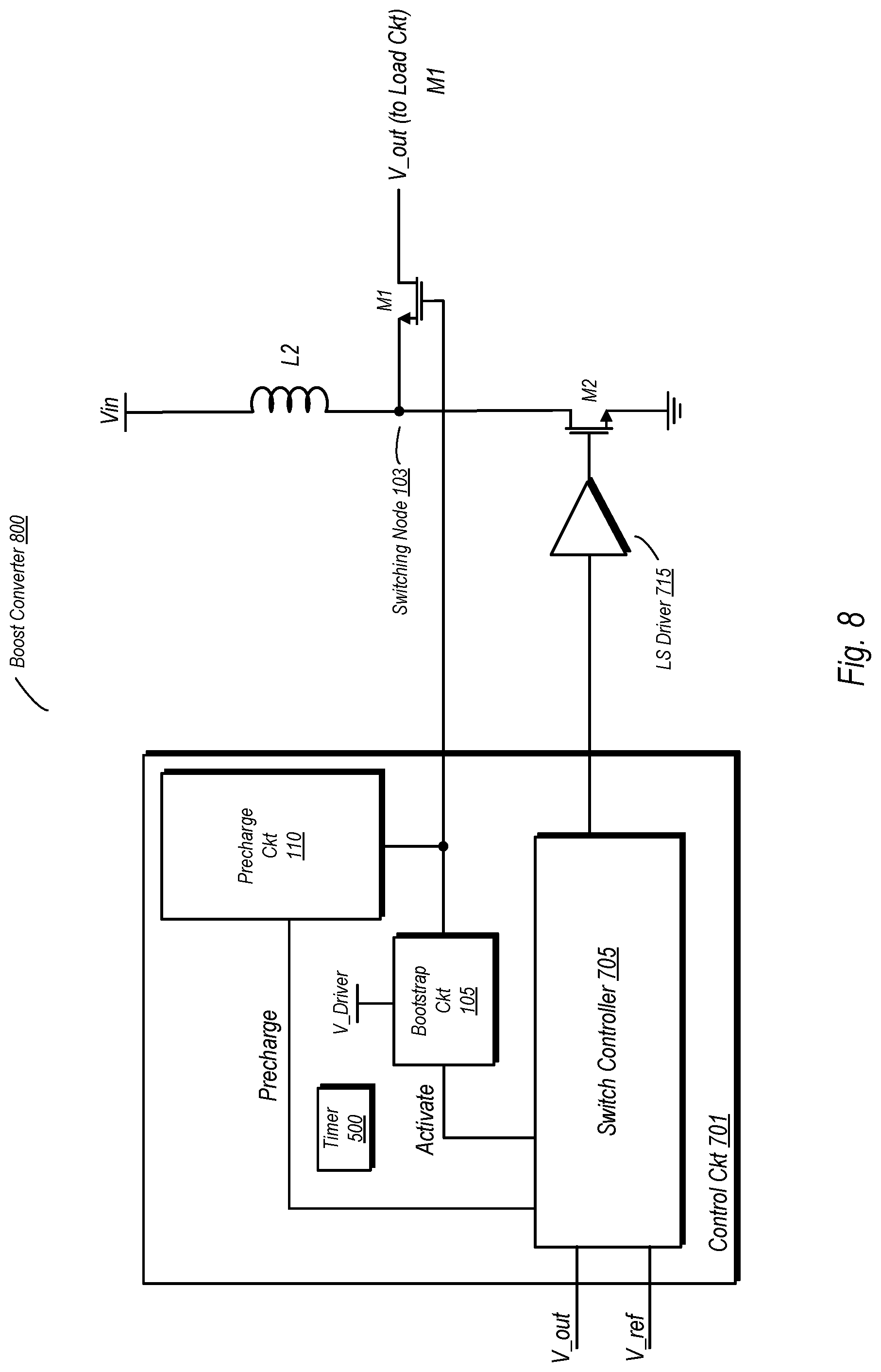 Patent US11777398 Figure 8 – Pre-charging bootstrapped FET gate