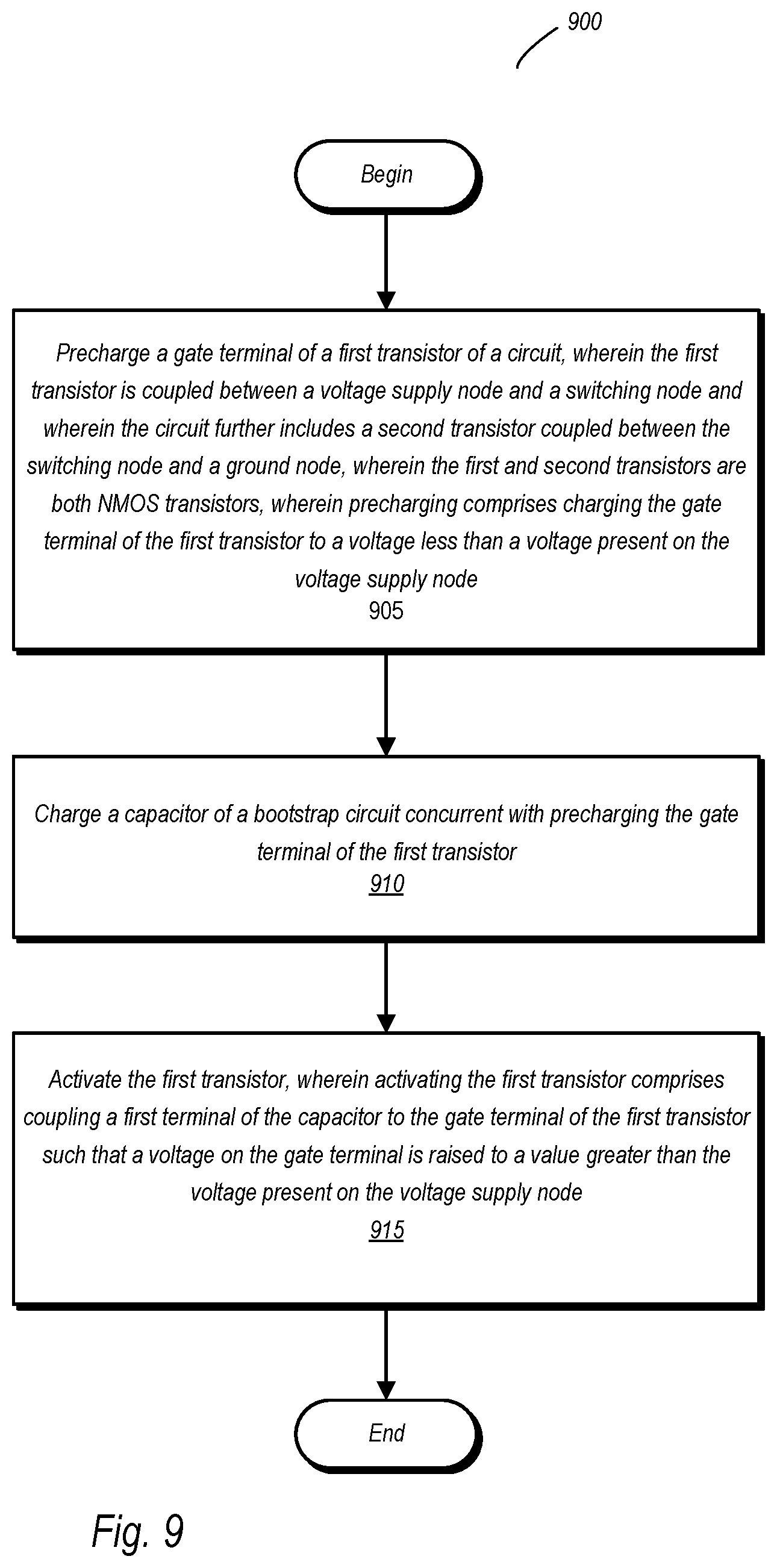 Patent US11777398 Figure 9 – Pre-charging bootstrapped FET gate