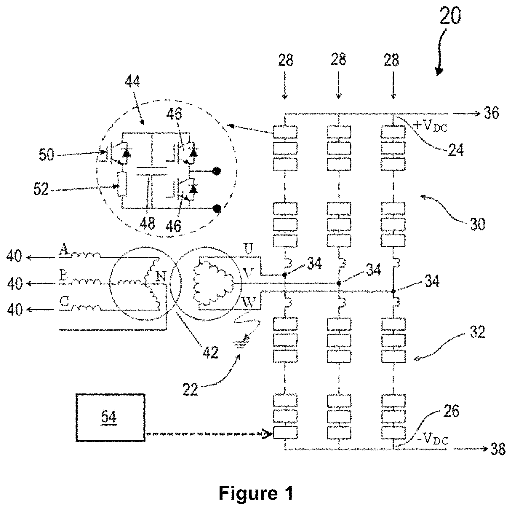 Patent US11777401 Figure 1 – Fault tolerant AC-DC chain-link converter