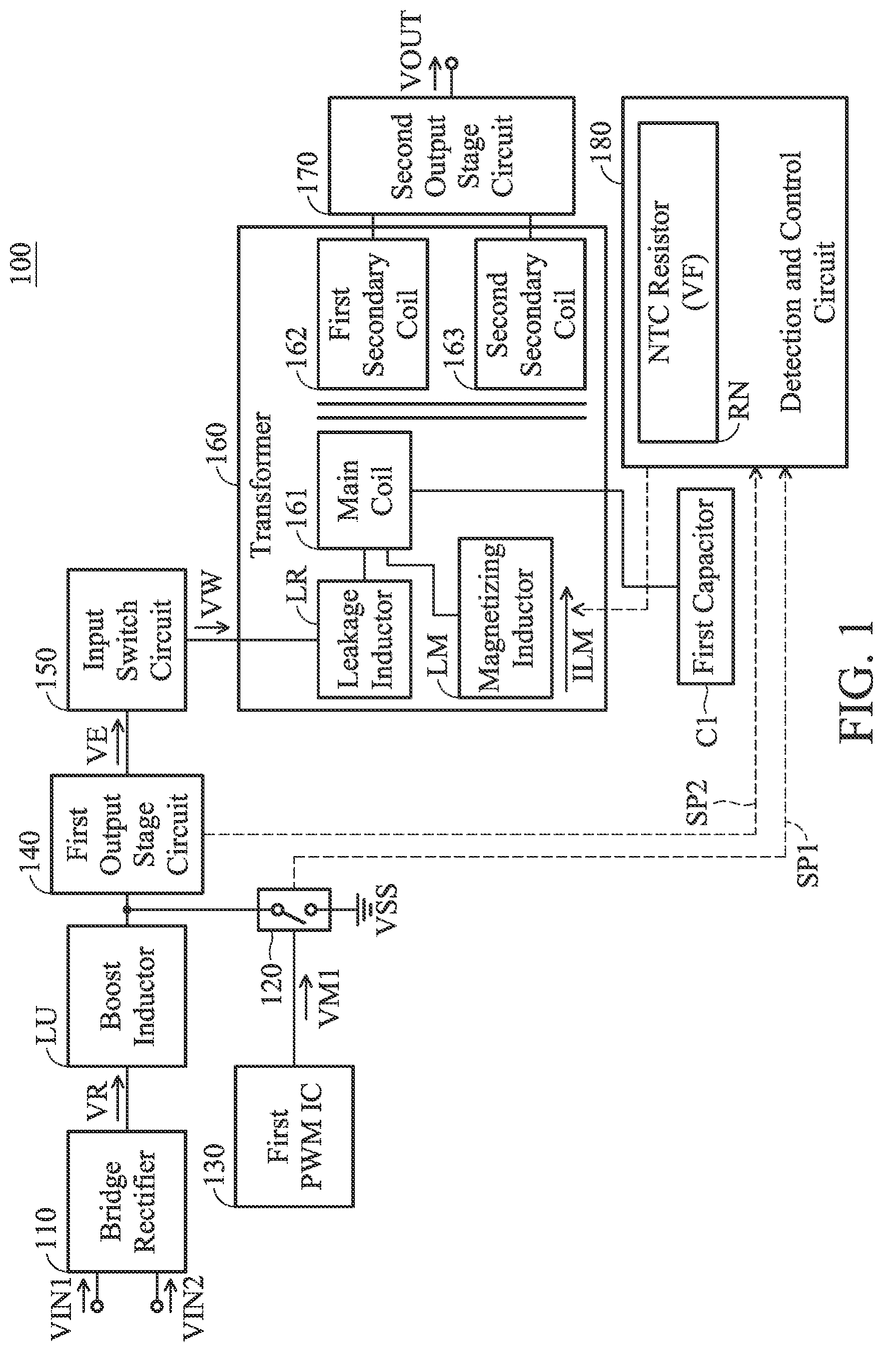Patent US11777404 Figure 1 – Power supply device for suppressing magnetic saturation