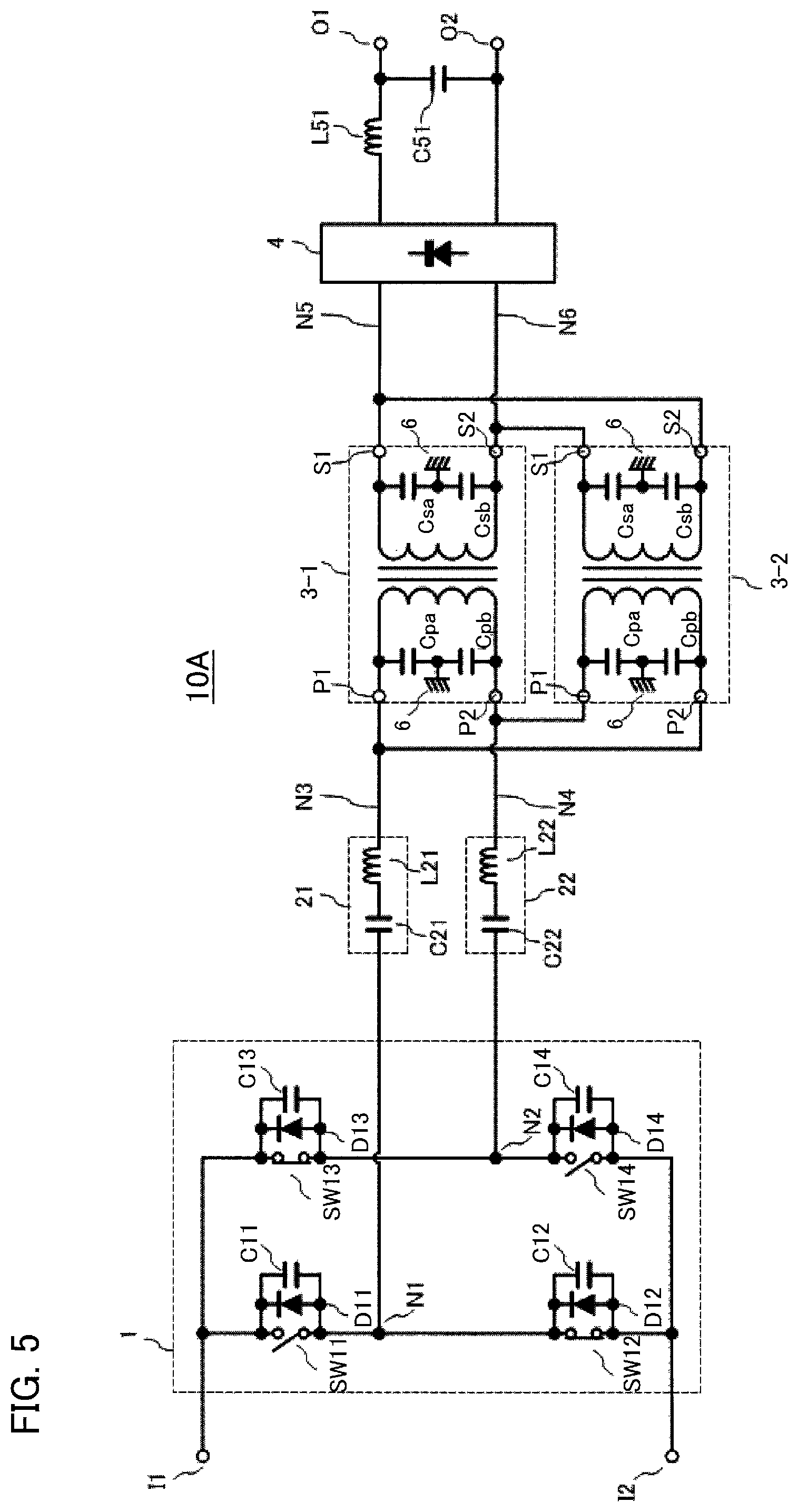 Patent US11777412 Figure 4 – Switching power supply apparatus for reducing common mode noise due to line-to-ground capacitances