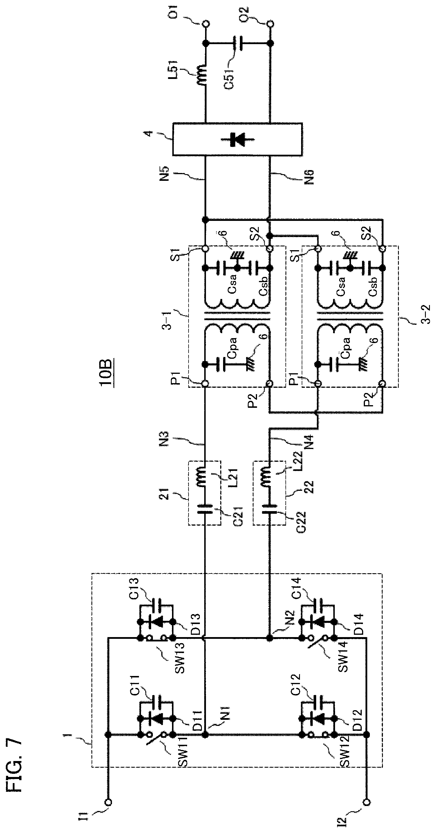 Patent US11777412 Figure 6 – Switching power supply apparatus for reducing common mode noise due to line-to-ground capacitances