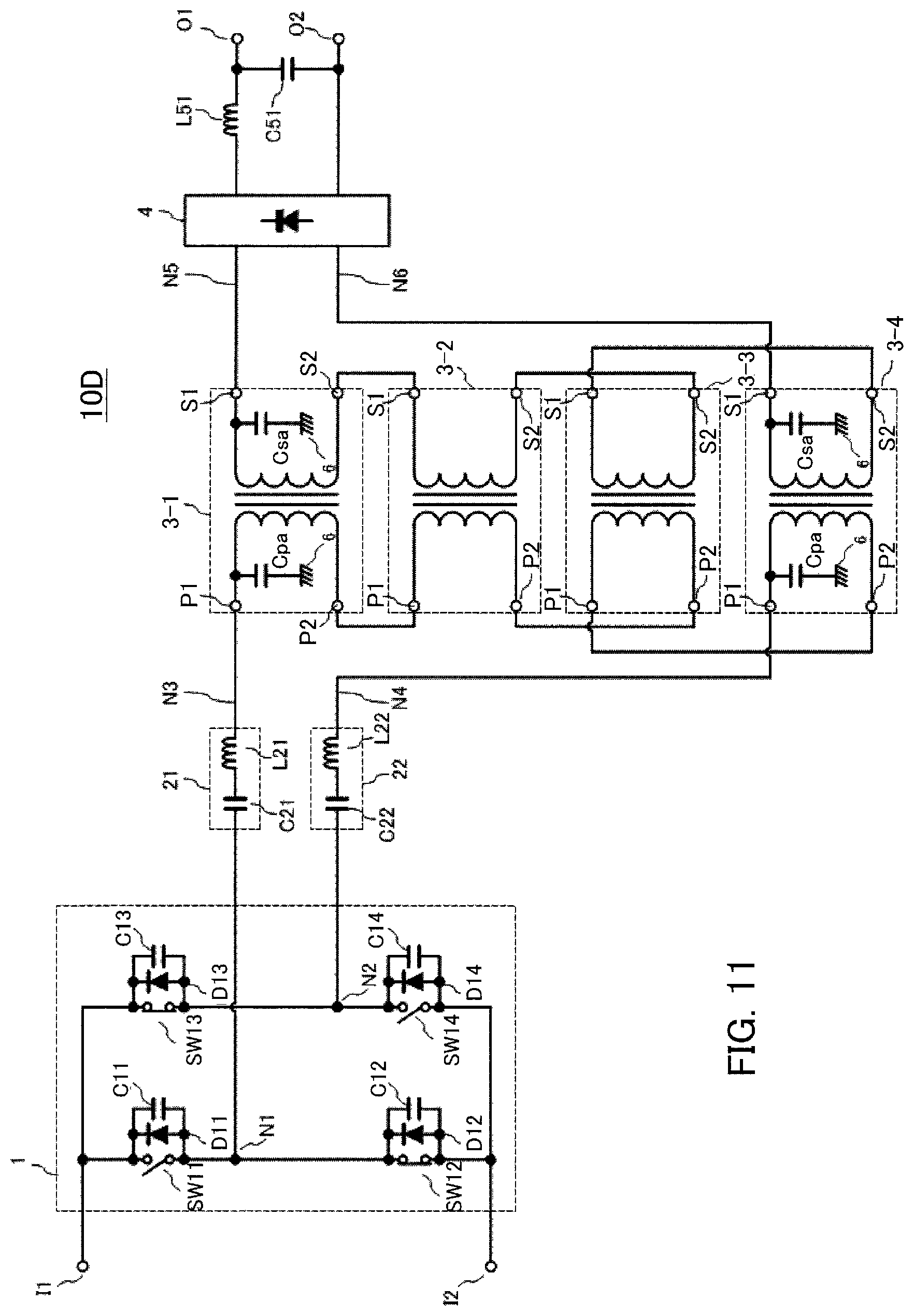 Patent US11777412 Figure 10 – Switching power supply apparatus for reducing common mode noise due to line-to-ground capacitances