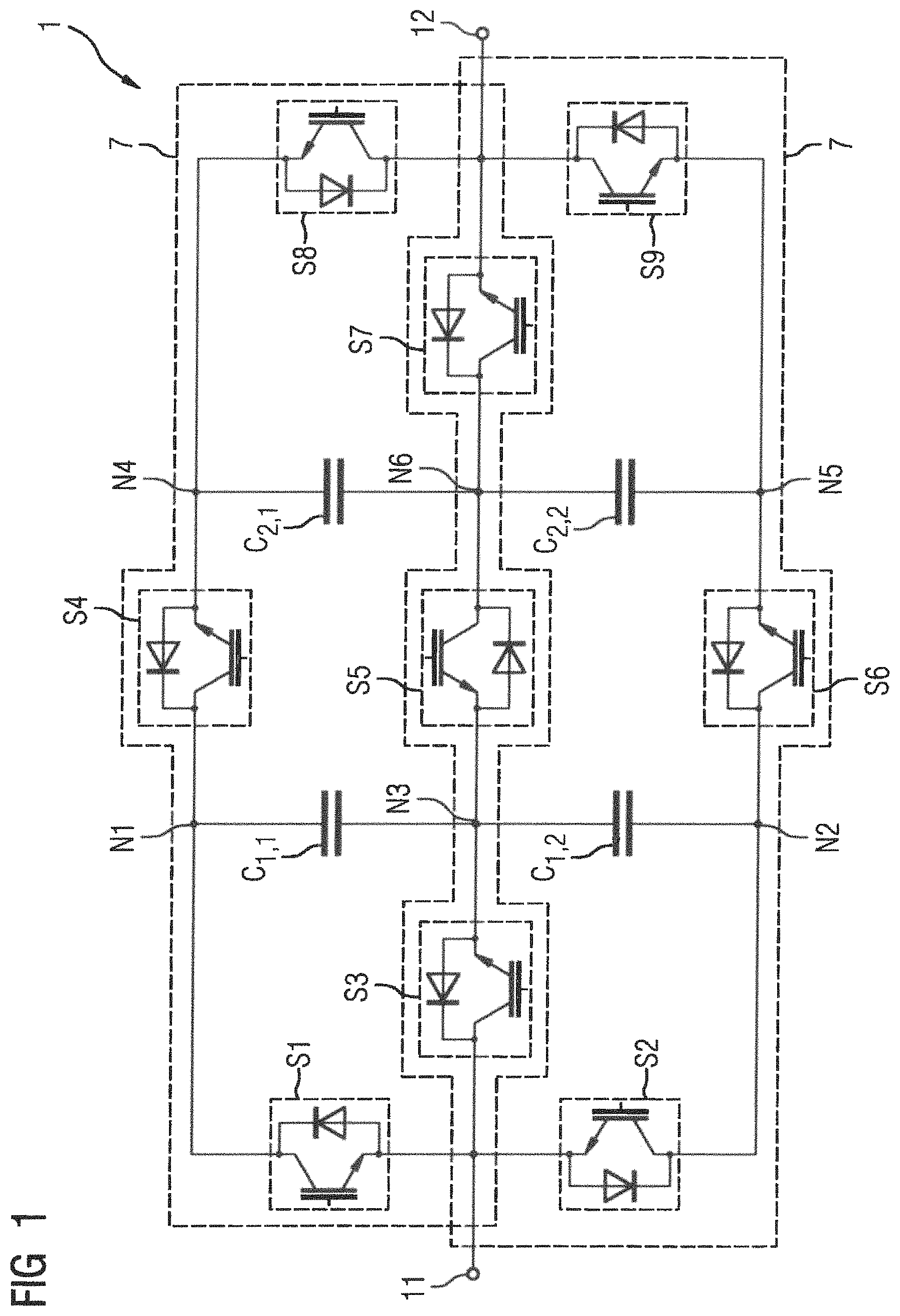 Patent US11777420 Figure 1 – Submodule as a parallel serial full bridge for a modular multilevel converter