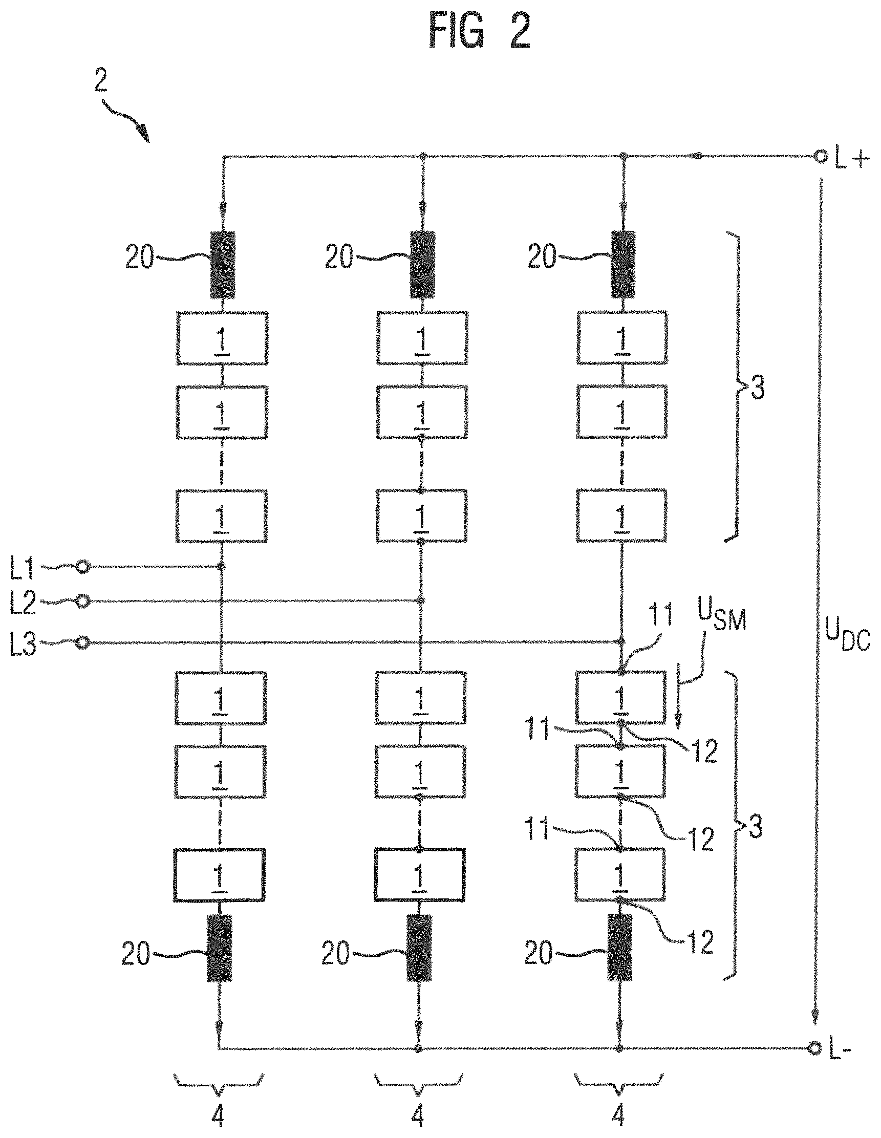 Patent US11777420 Figure 2 – Submodule as a parallel serial full bridge for a modular multilevel converter