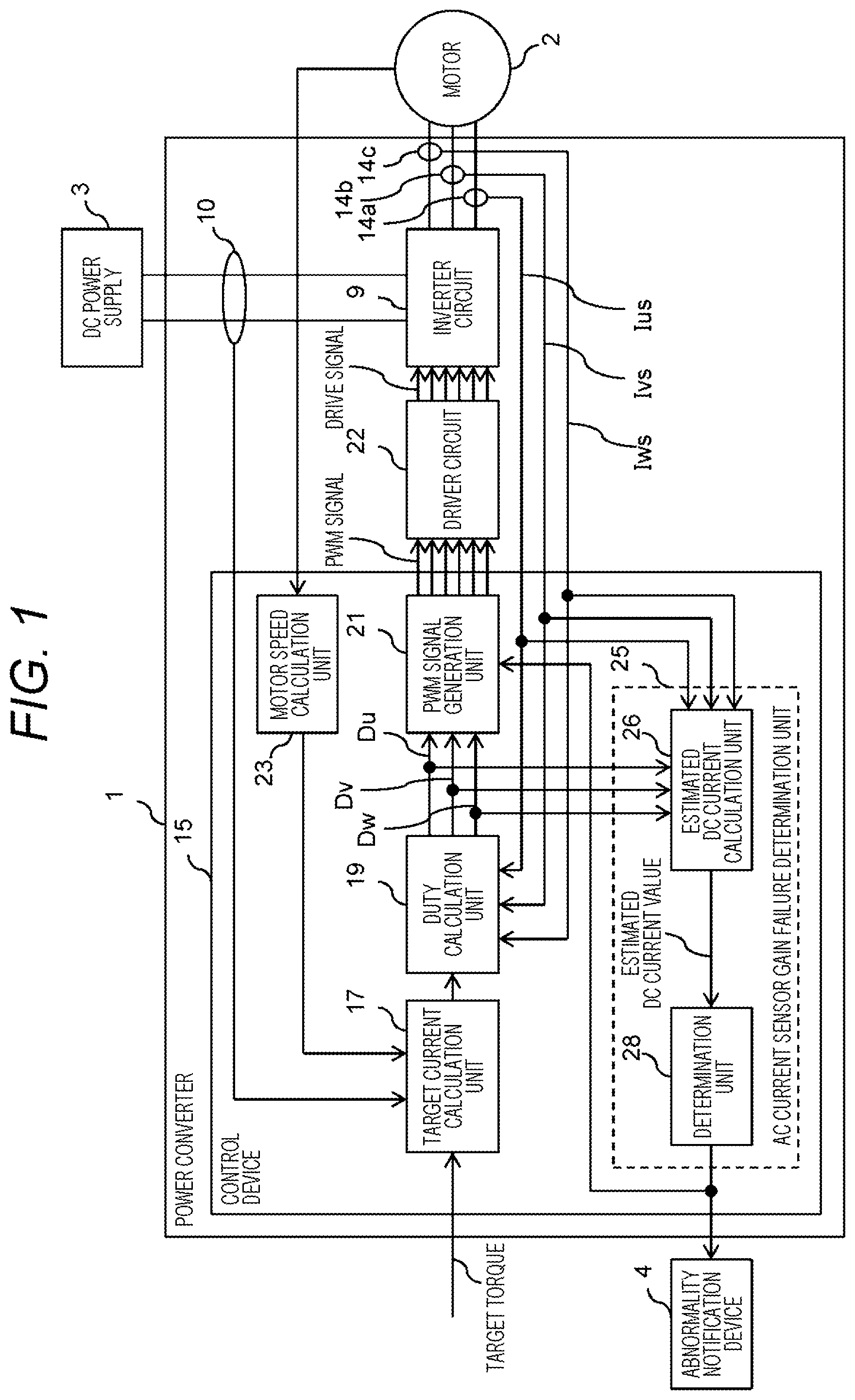 Patent US11777429 Figure 1 – Control device and failure determination method