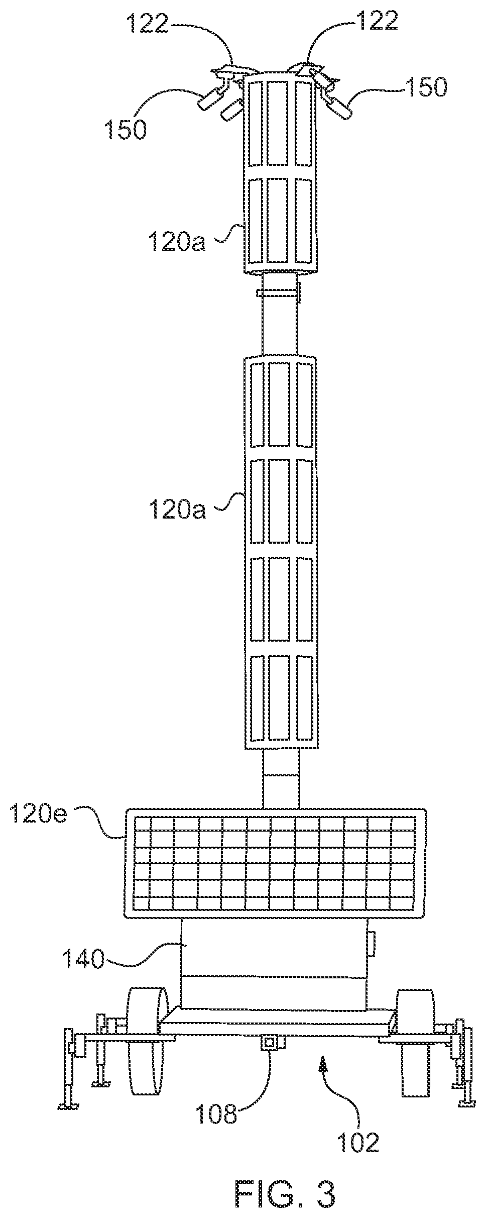 Patent US11777439 Figure 3 – Compact, lightweight, portable trailer with solar tower and autonomous hybrid power solutions