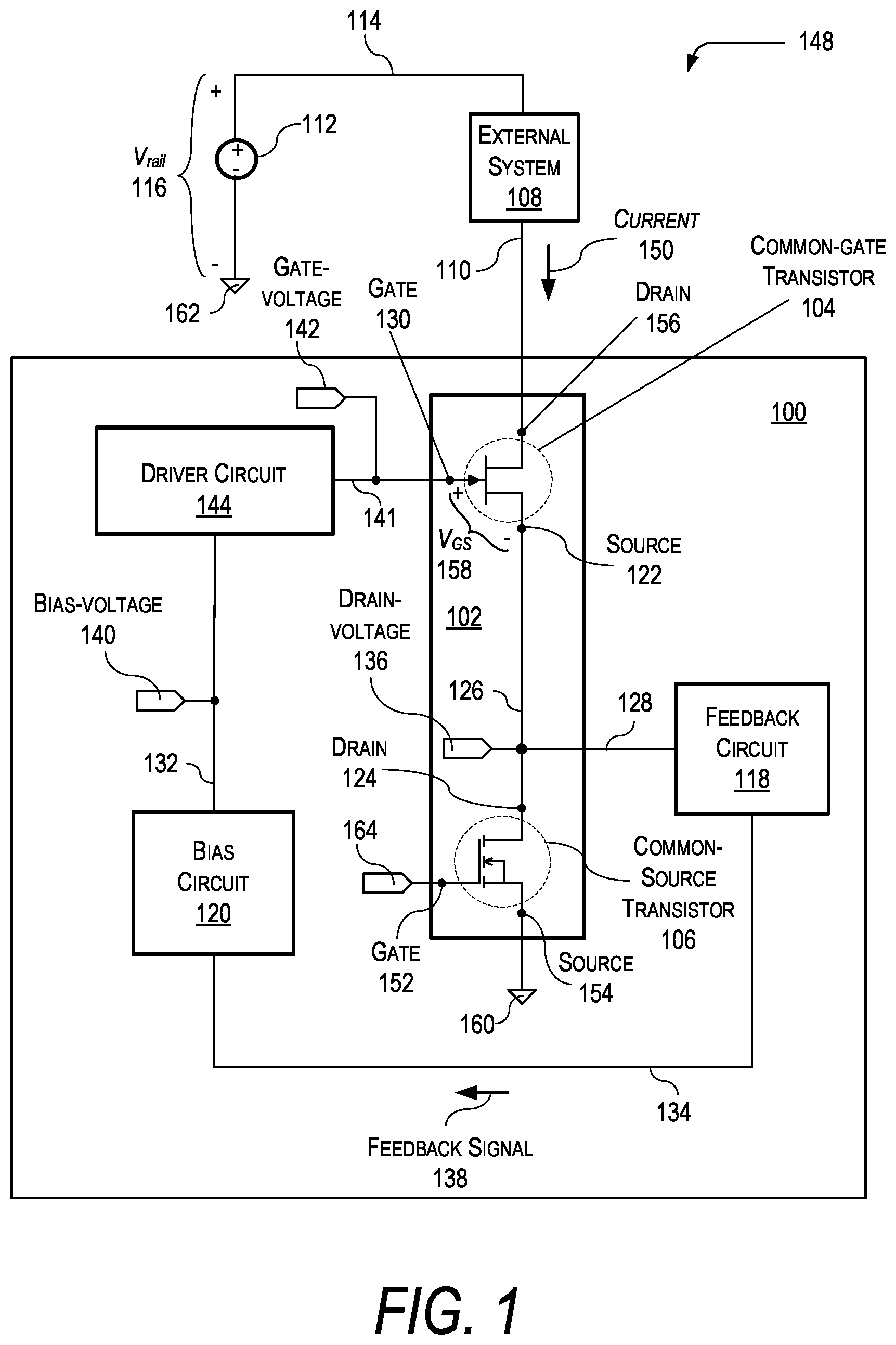 Patent US11777450 Figure 1 – Apparatus for optimized turn-off of a cascode amplifier