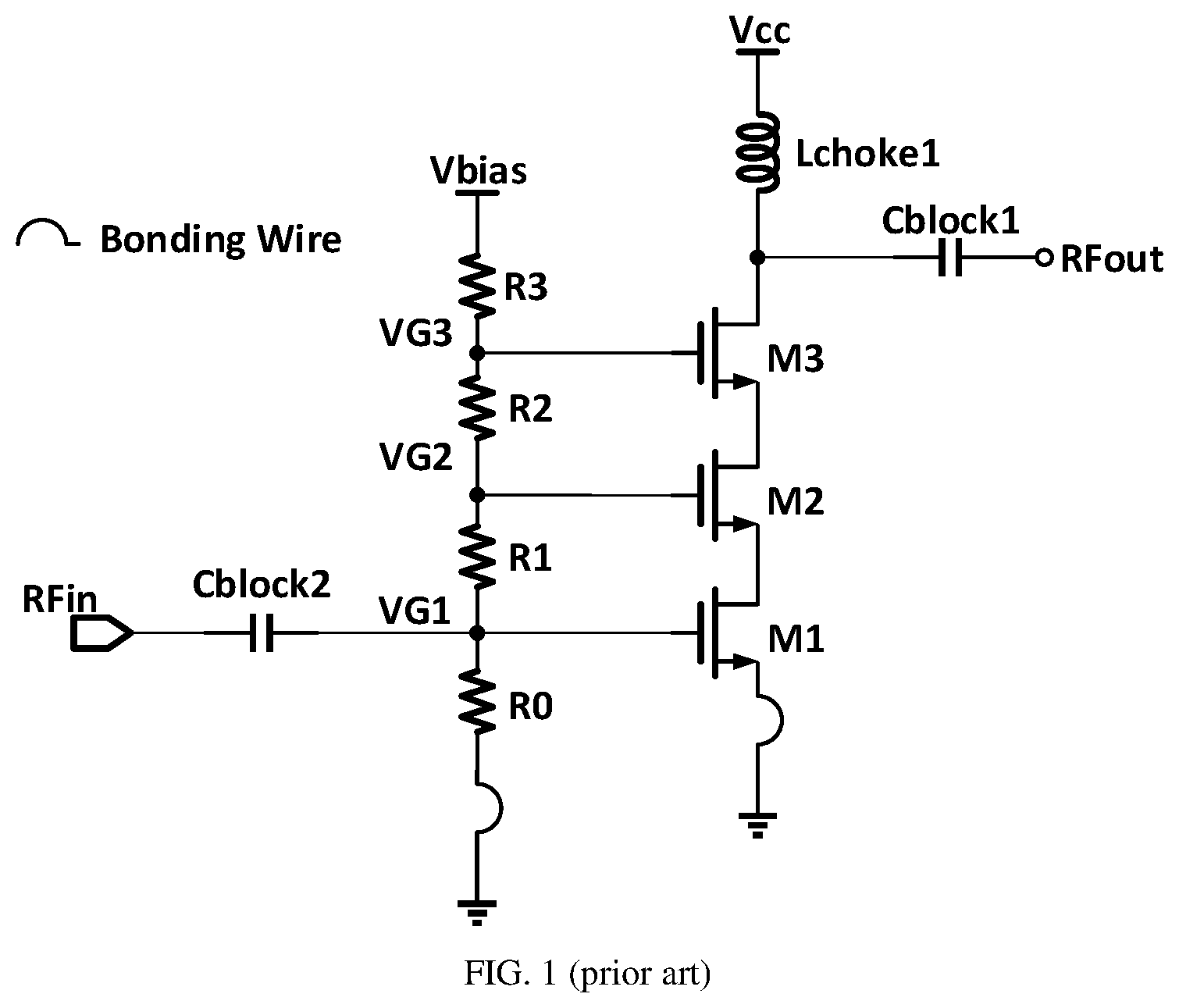 Patent US11777454 Figure 1 – Bias circuit for radio frequency power amplifier