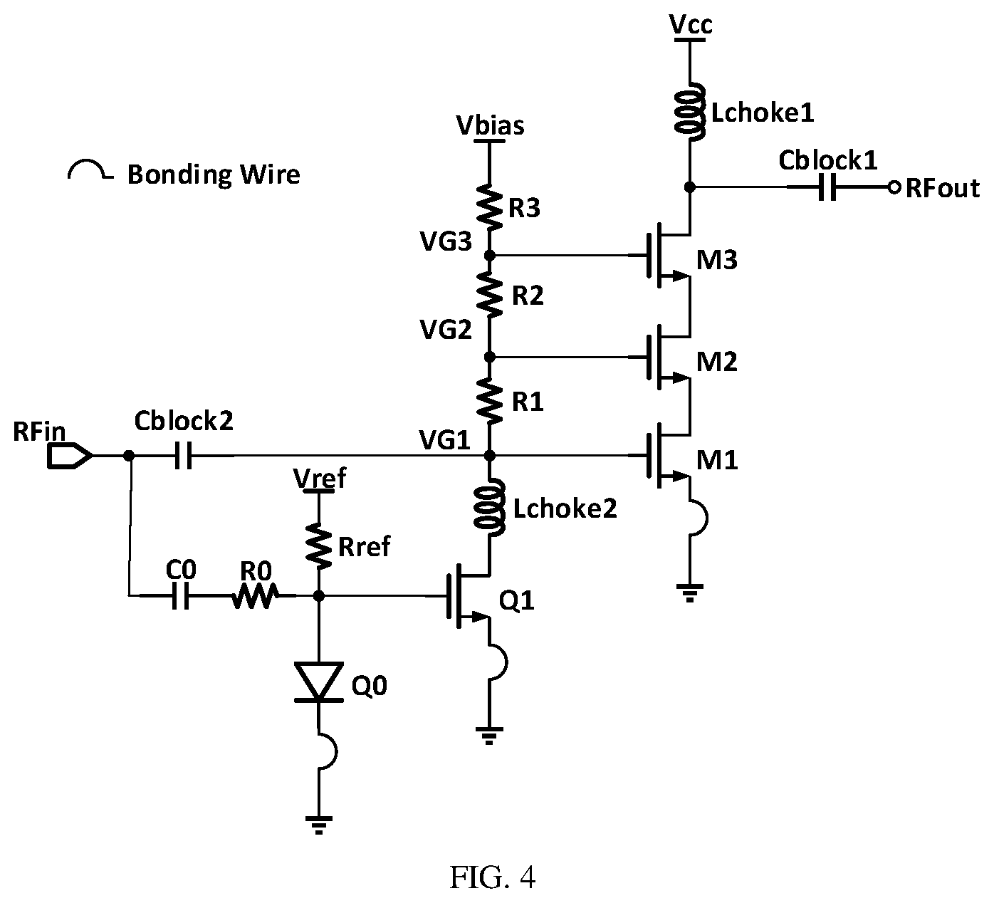 Patent US11777454 Figure 4 – Bias circuit for radio frequency power amplifier