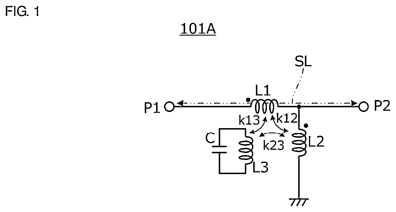 Patent US11777466 Figure 1 – Matching circuit, matching circuit element, and communication device