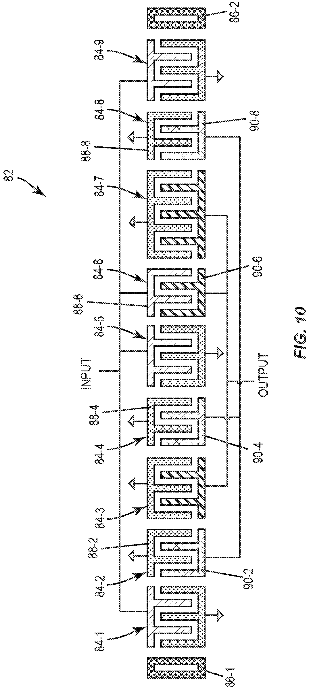 Patent US11777470 Figure 10 – Interdigital transducer arrangements for surface acoustic wave devices