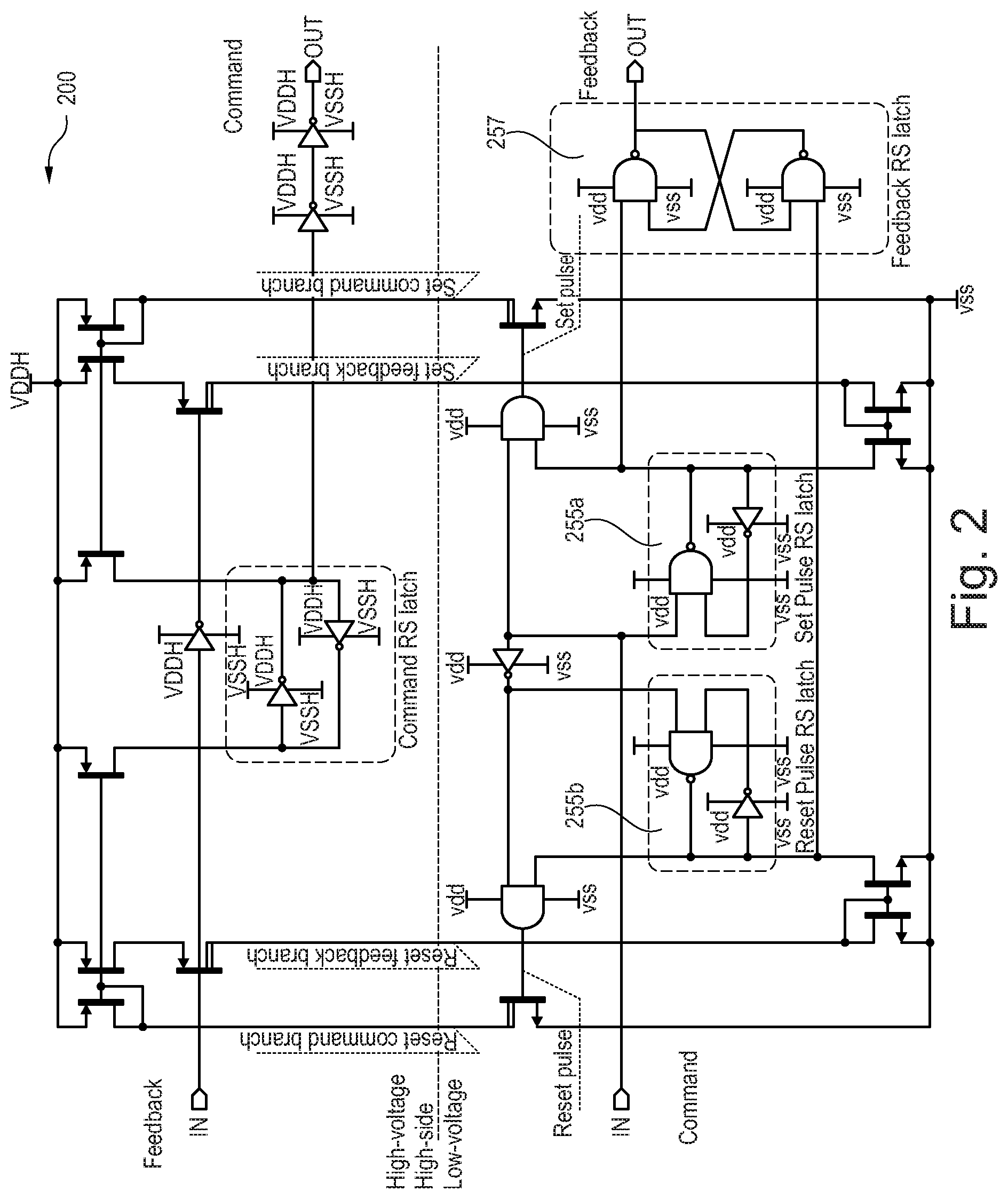 Patent US11777476 Figure 2 – Level shifter circuit with integrated feedback circuit, dc-dc converter, and method