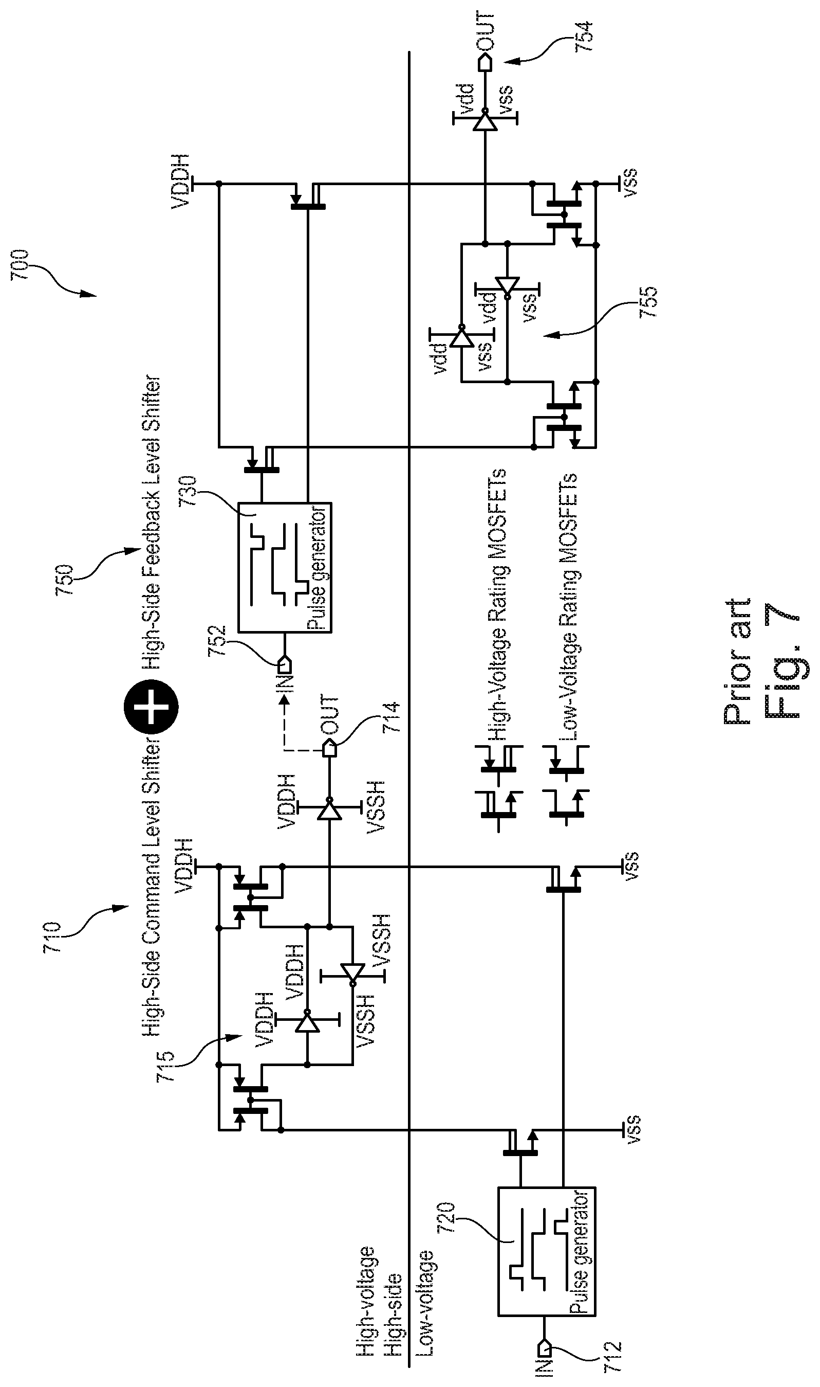 Patent US11777476 Figure 7 – Level shifter circuit with integrated feedback circuit, dc-dc converter, and method