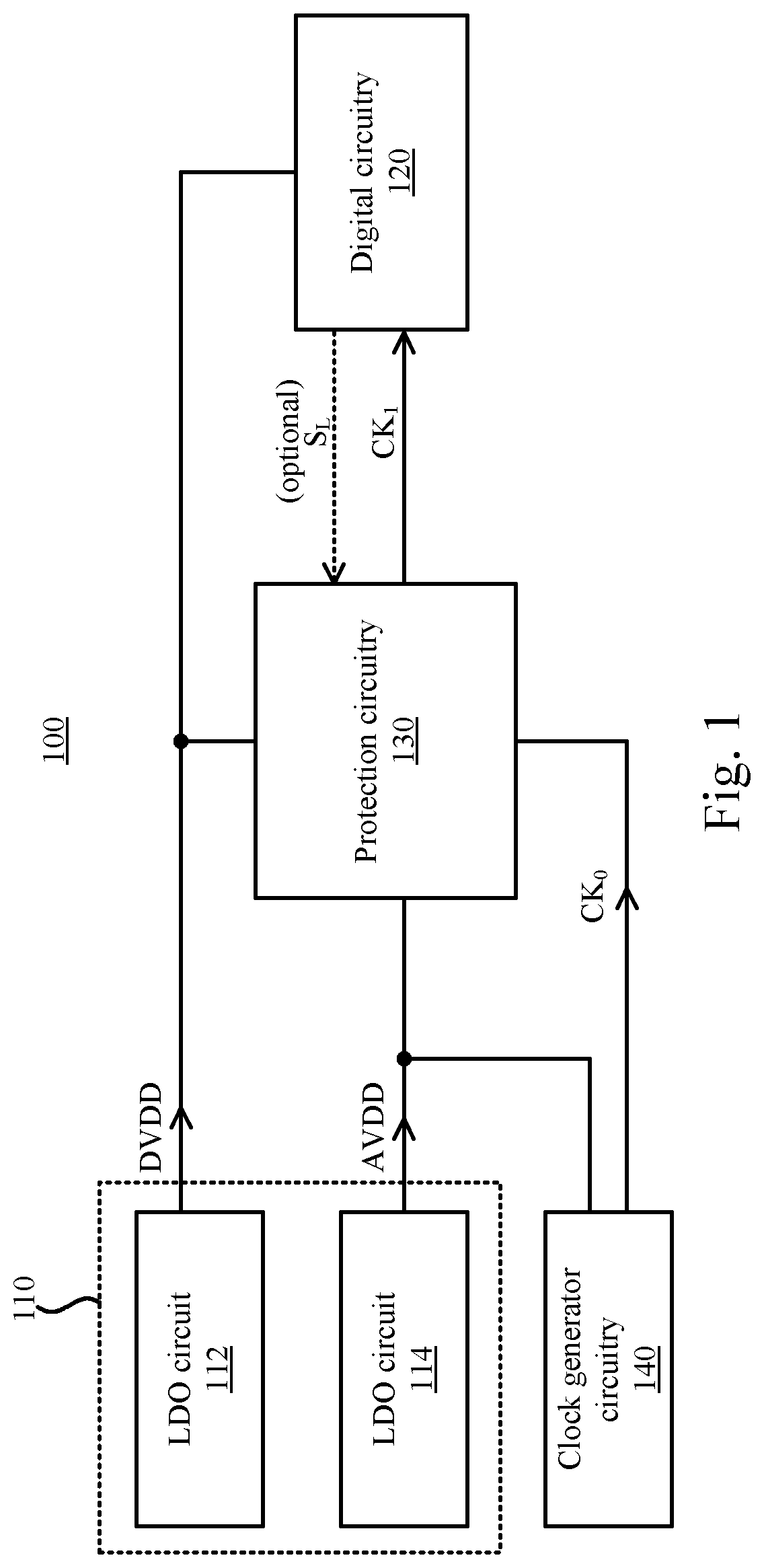 Patent US11777477 Figure 1 – Digital circuit device and voltage drop detector circuitry