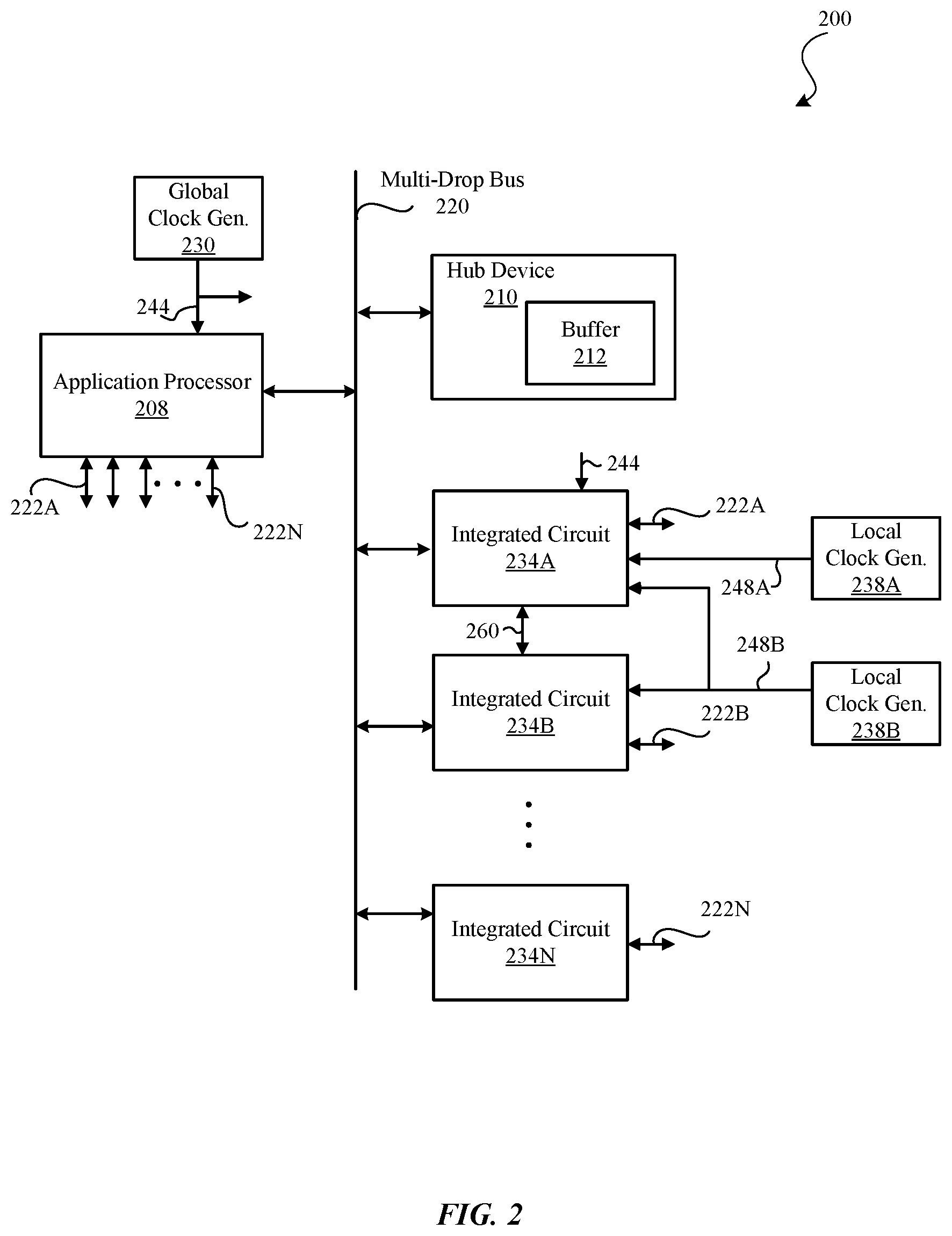 Patent US11777479 Figure 2 – Configuration of aggressor integrated circuit to prevent spur interference at victim integrated circuit