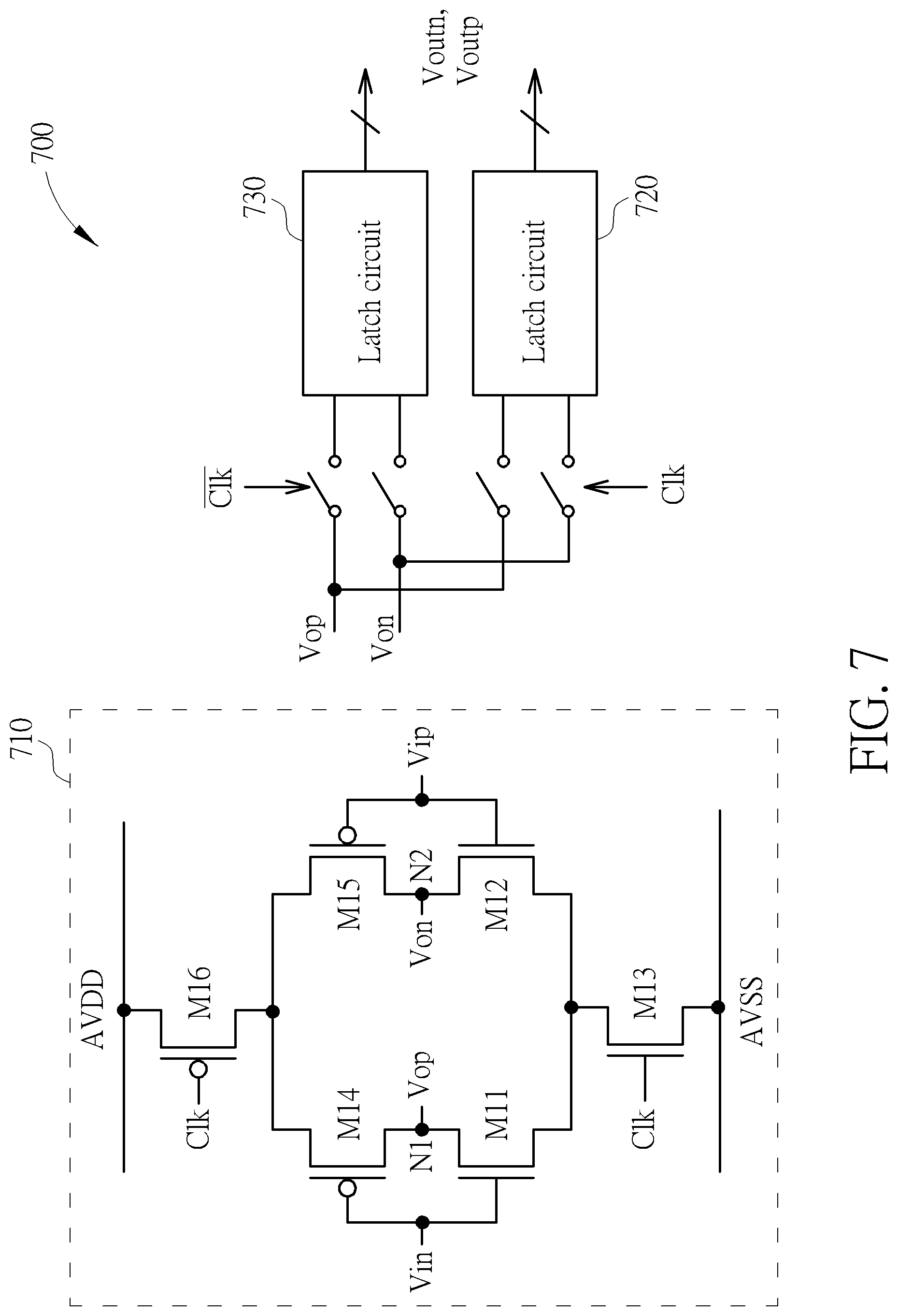 Patent US11777482 Figure 7 – Gain-boosted comparator